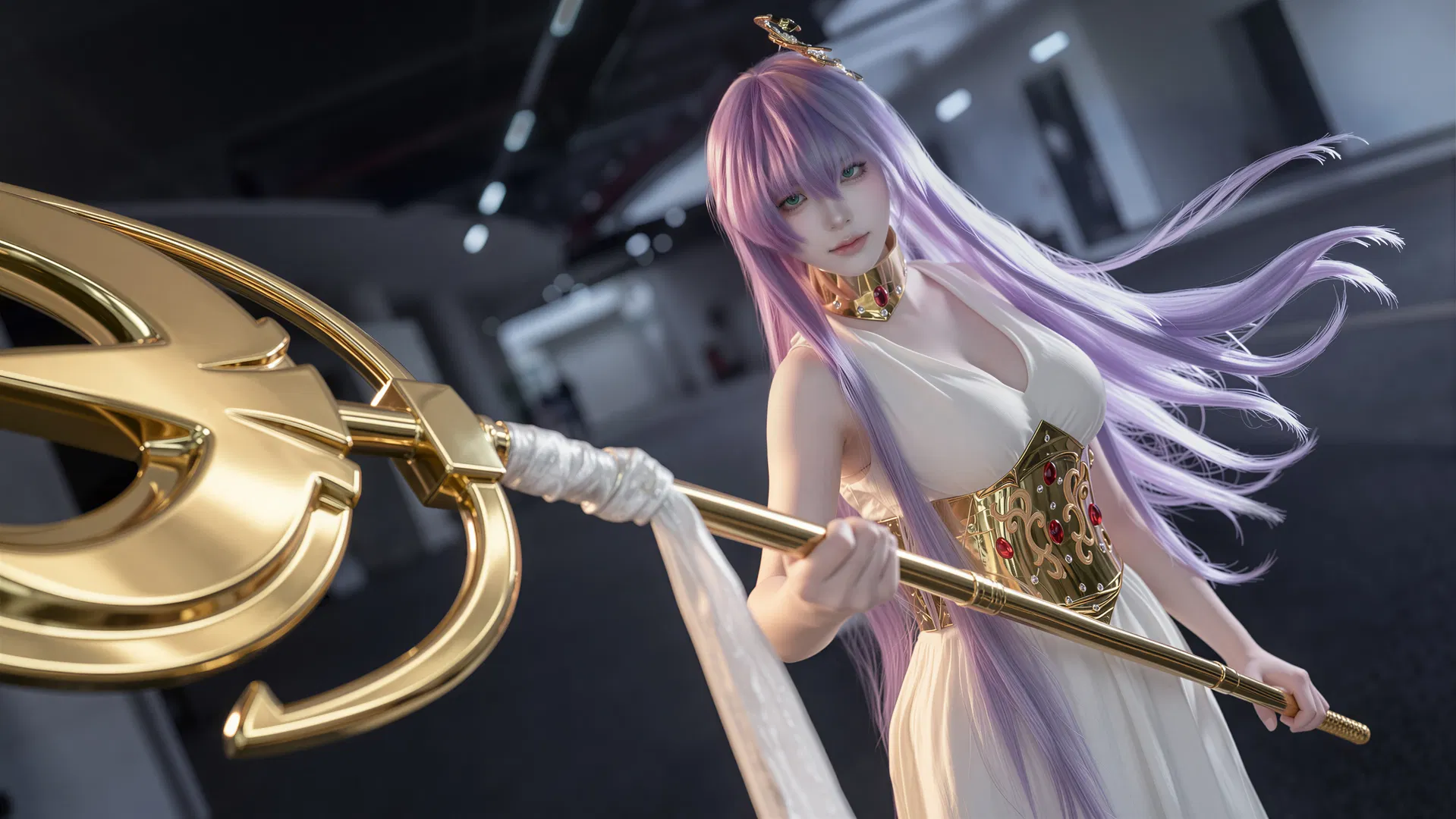 【雅典娜cos】圣斗士星矢的战神女孩，金色法杖与白裙的完美结合