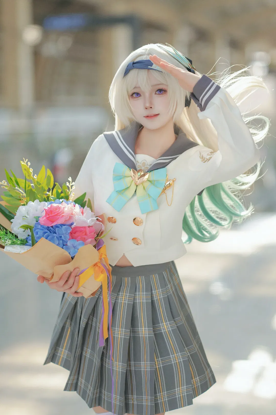 【流螢cos】白絲水手服配上車站逆光，氛圍感直接拉滿 - 第 2 張