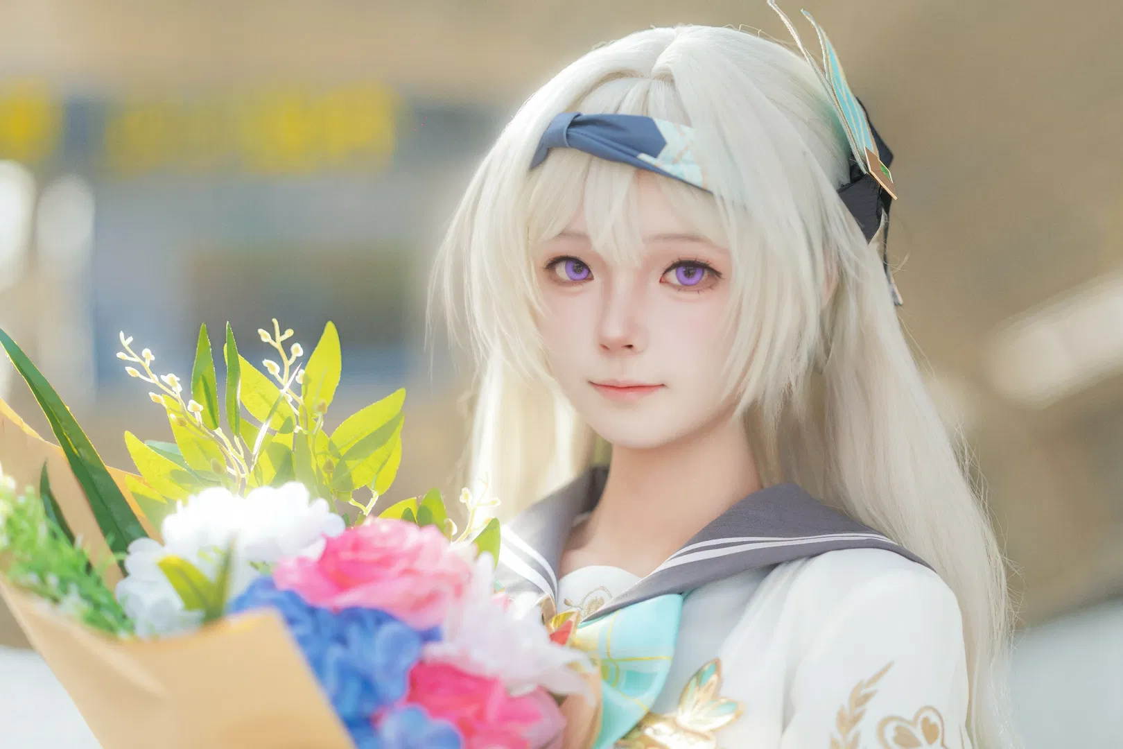 【流螢cos】白絲水手服配上車站逆光，氛圍感直接拉滿 - 第 3 張