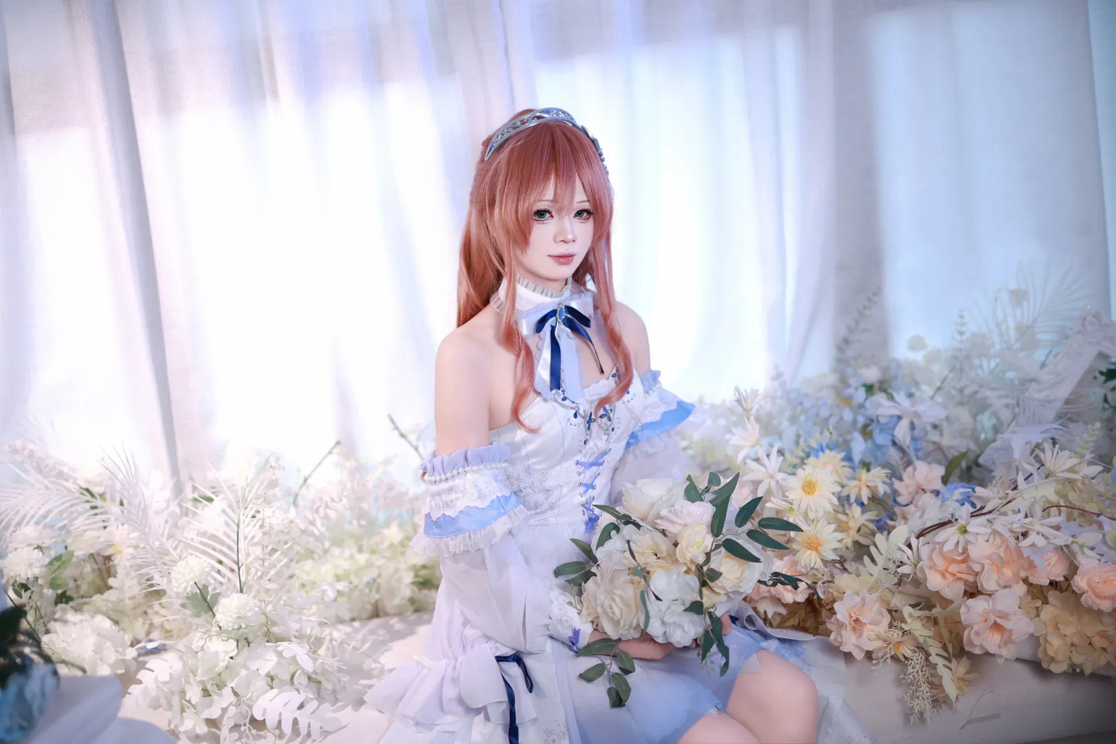 【今井丽莎cos】BanG Dream! 礎の花冠 白蓝婚纱风造型分享 - 第 10 张