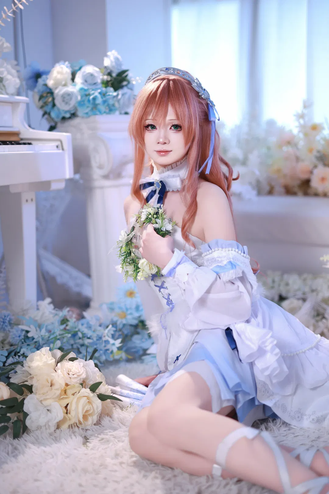 【今井丽莎cos】BanG Dream! 礎の花冠 白蓝婚纱风造型分享 - 第 12 张