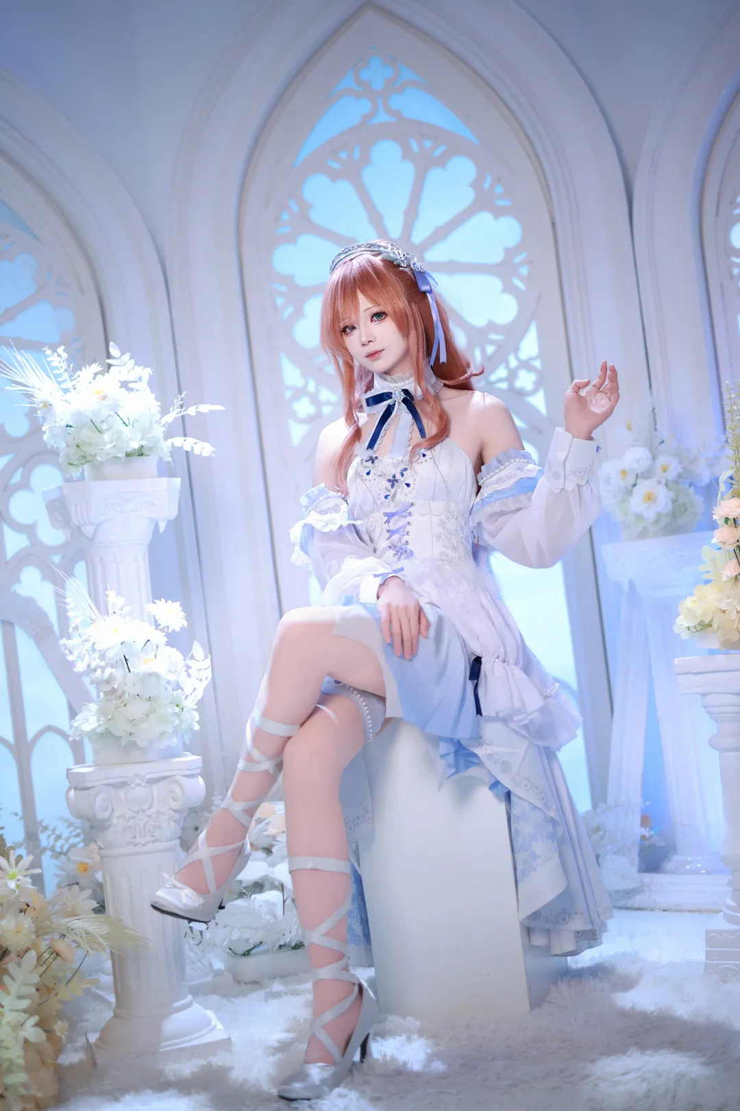 【今井丽莎cos】BanG Dream! 礎の花冠 白蓝婚纱风造型分享 - 第 2 张