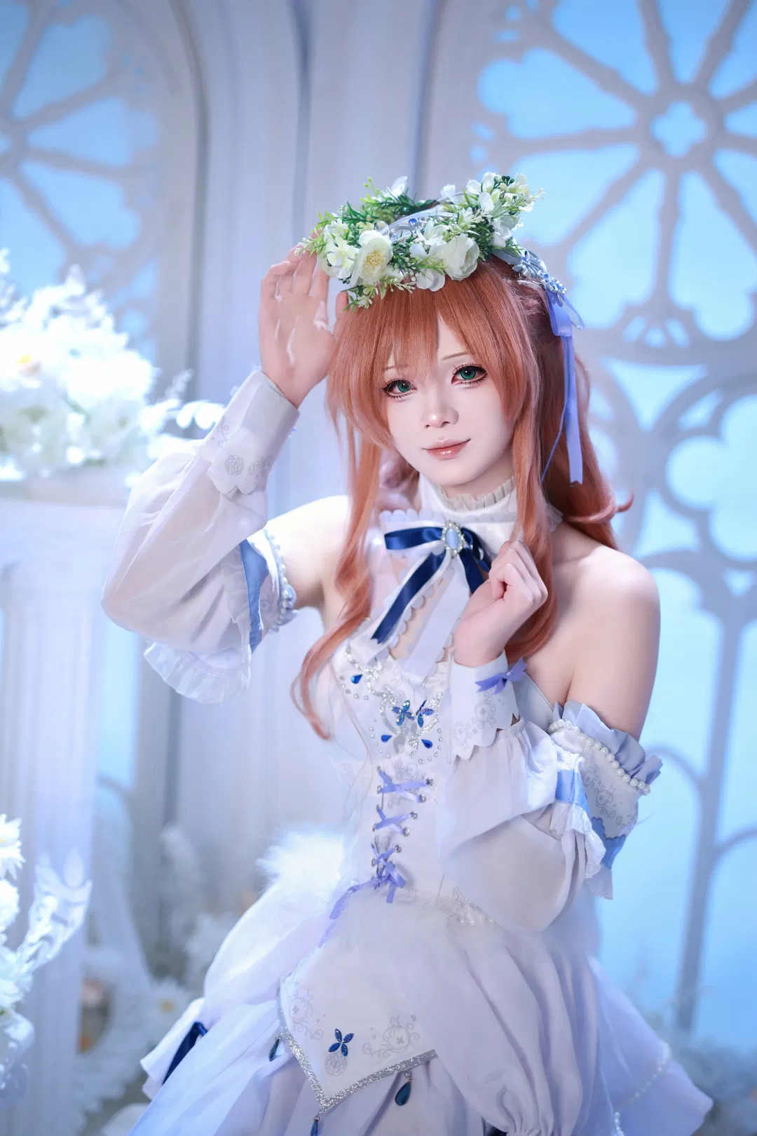 【今井丽莎cos】BanG Dream! 礎の花冠 白蓝婚纱风造型分享 - 第 3 张