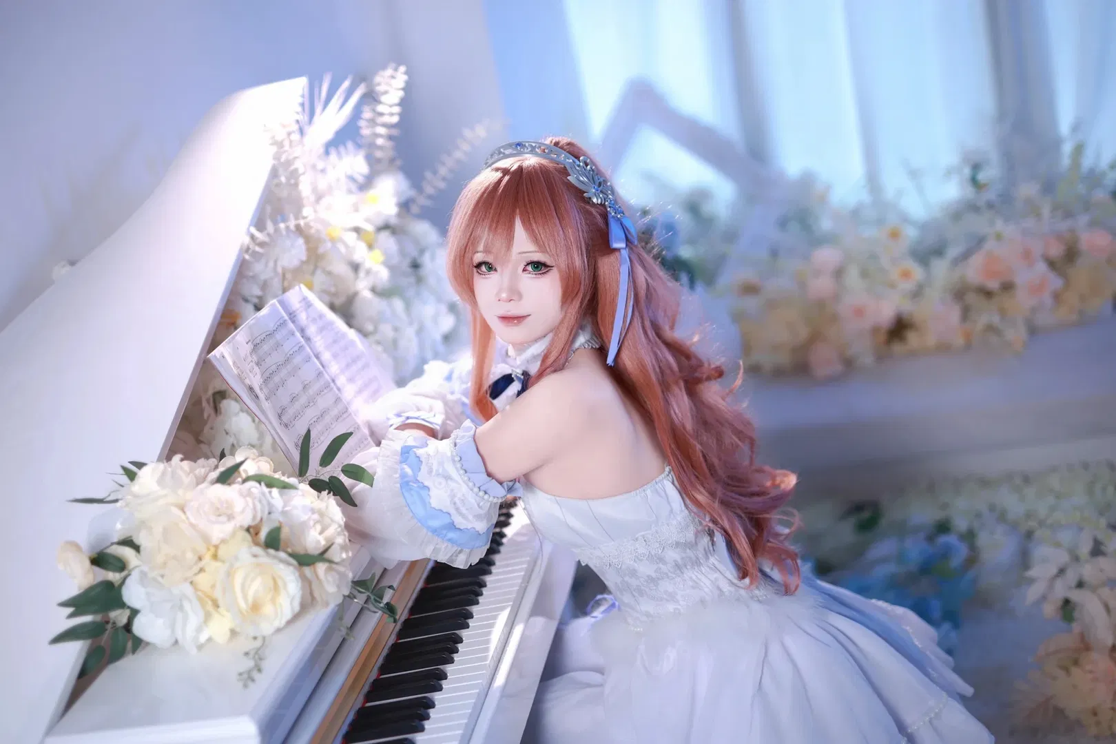 【今井丽莎cos】BanG Dream! 礎の花冠 白蓝婚纱风造型分享 - 第 7 张