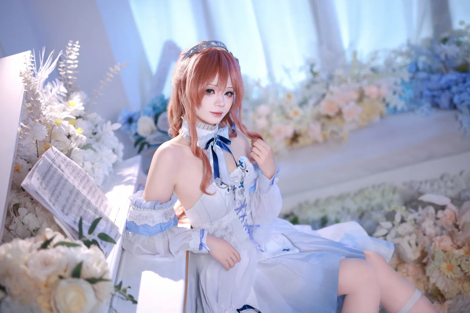 【今井丽莎cos】BanG Dream! 礎の花冠 白蓝婚纱风造型分享 - 第 8 张