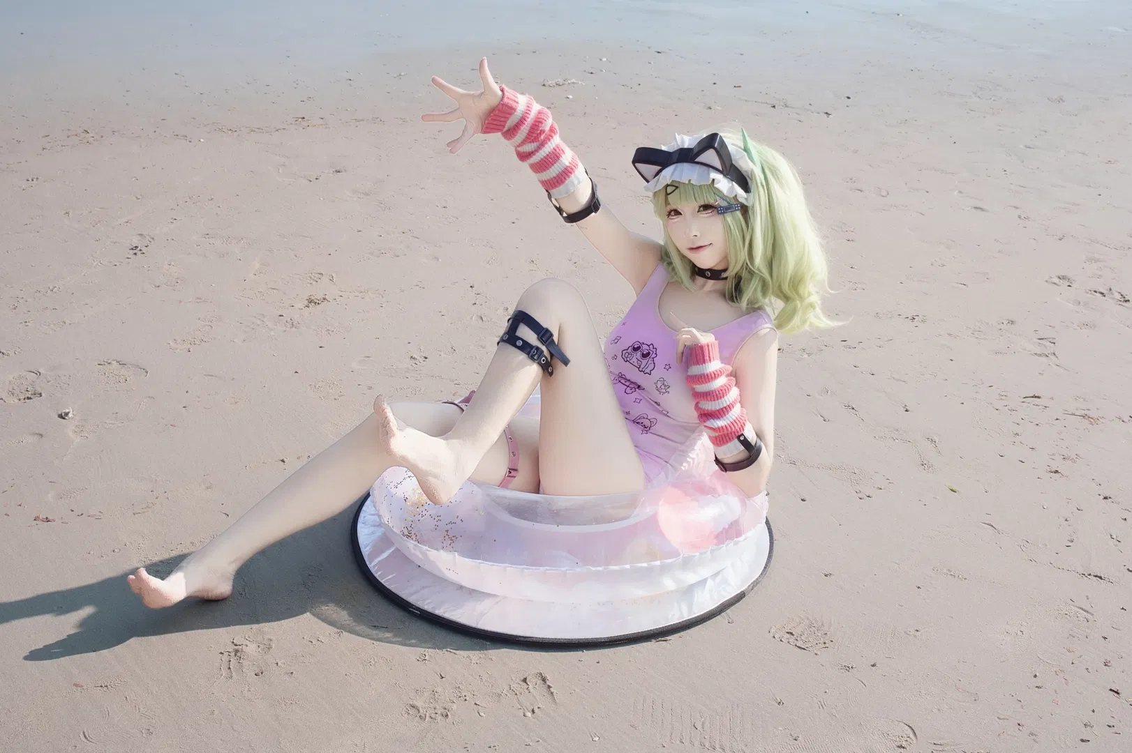 【千夏cos】海边泳装与可爱猫耳的夏日碰撞 - 第 3 张