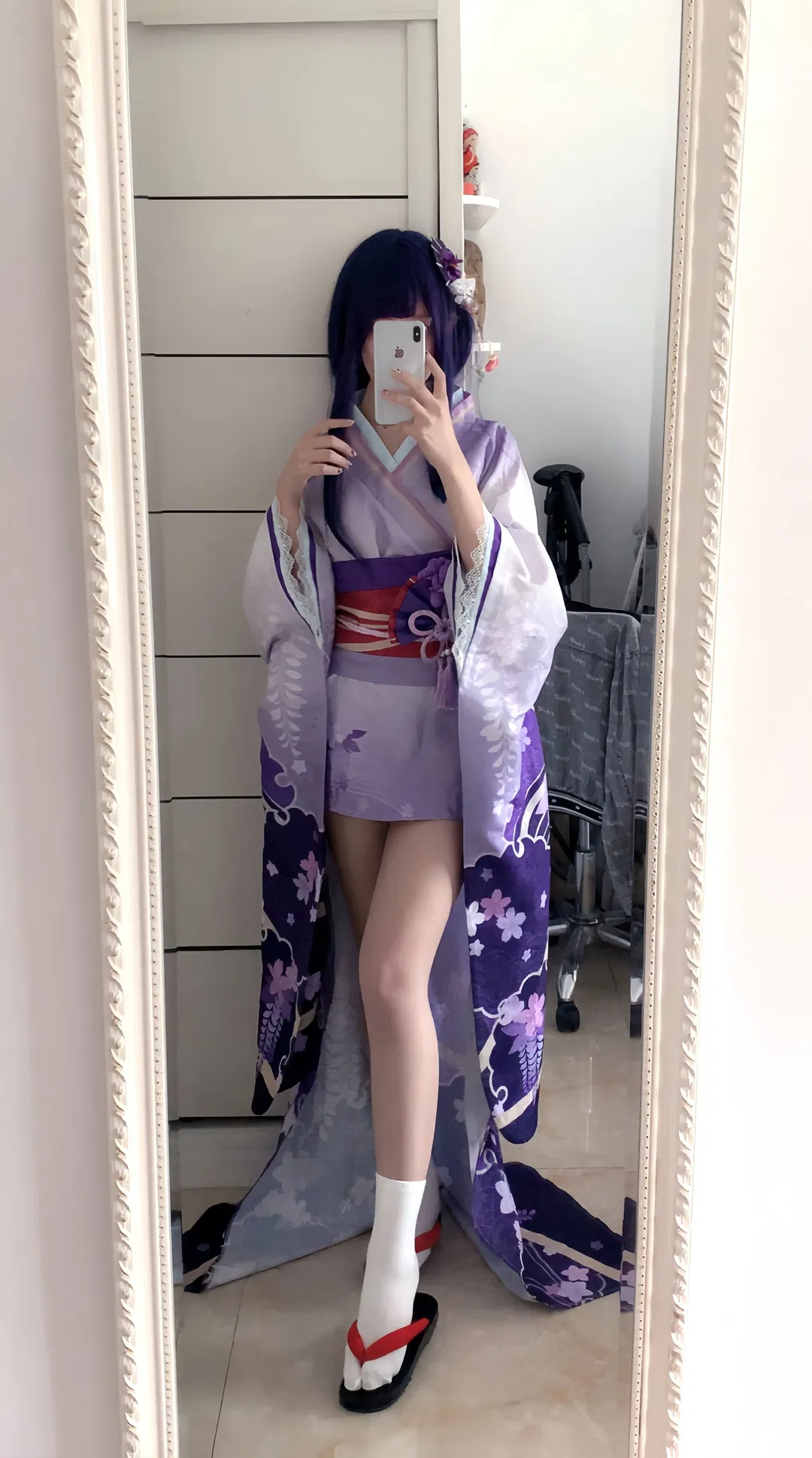 【雷電真cos】原神雷電真和服造型，細節還原與室內對鏡自拍分享 - 第 1 張