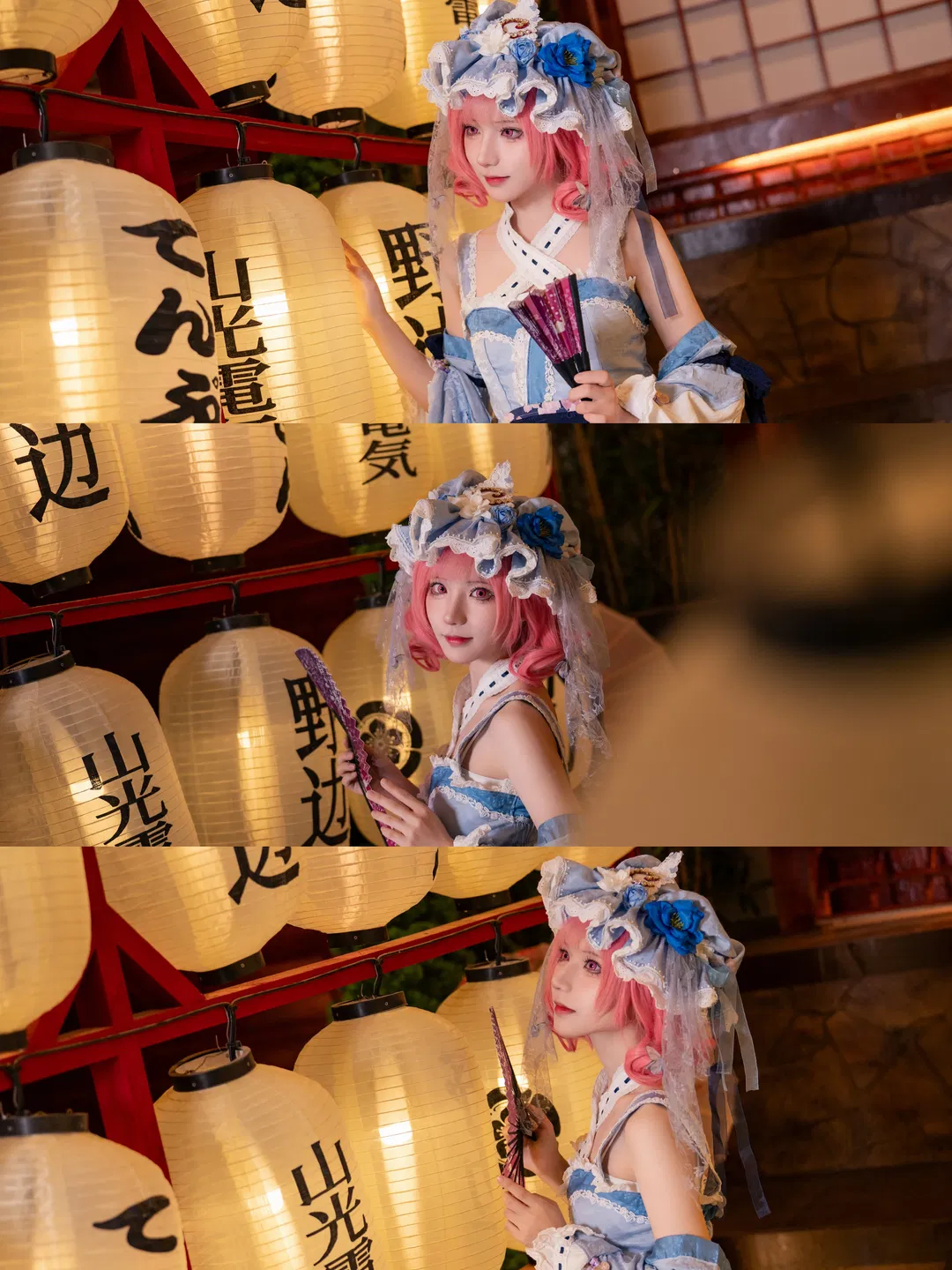 【西行寺幽幽子cos】东方project和风灯笼下的蓝白洋装 - 第 1 张