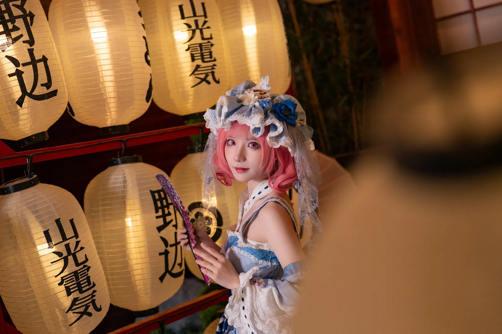 【西行寺幽幽子cos】东方project和风灯笼下的蓝白洋装 - 第 3 张