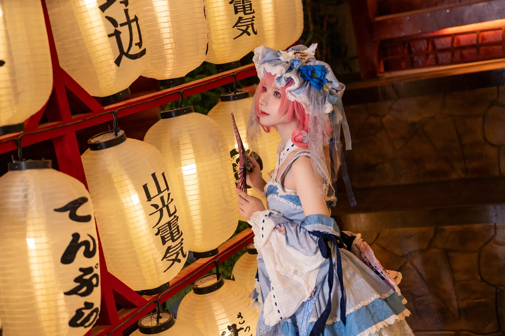 【西行寺幽幽子cos】东方project和风灯笼下的蓝白洋装 - 第 4 张