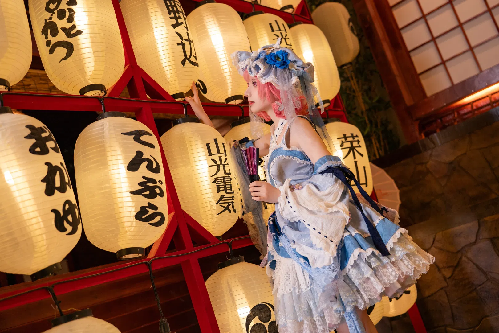 【西行寺幽幽子cos】东方project和风灯笼下的蓝白洋装 - 第 5 张