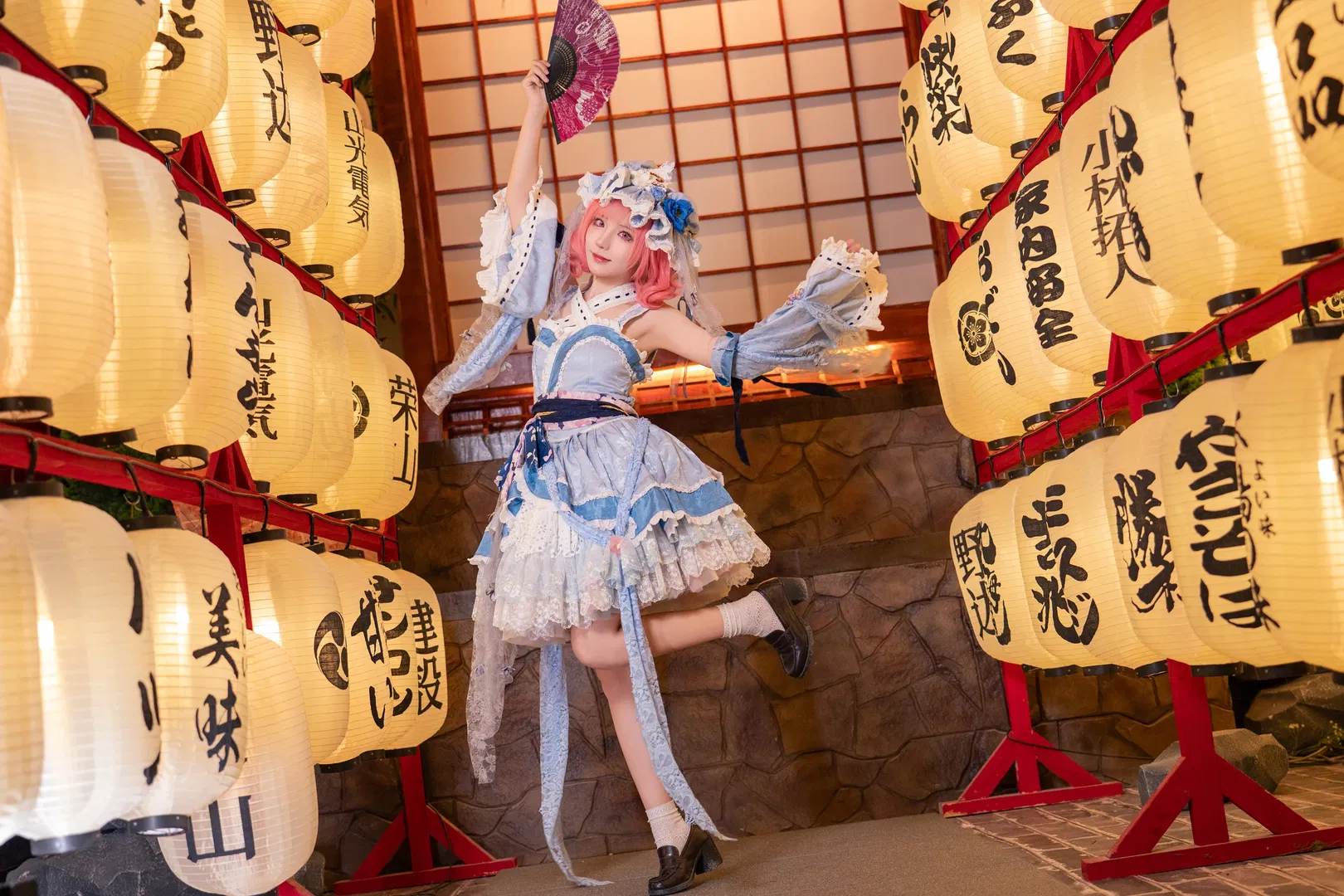 【西行寺幽幽子cos】东方project和风灯笼下的蓝白洋装 - 第 6 张