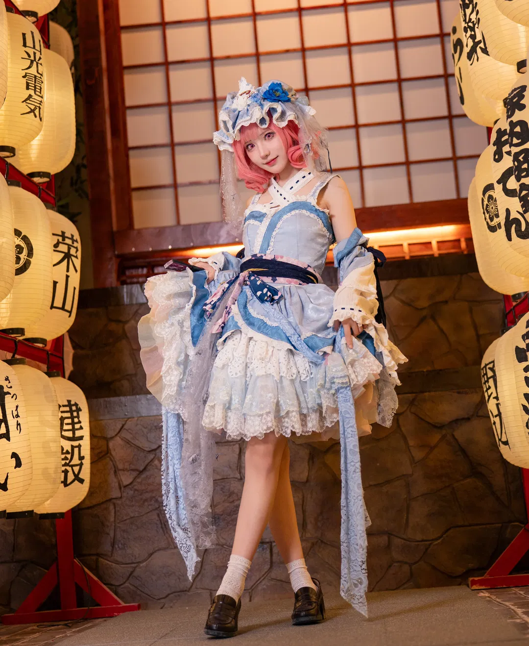 【西行寺幽幽子cos】东方project和风灯笼下的蓝白洋装 - 第 7 张