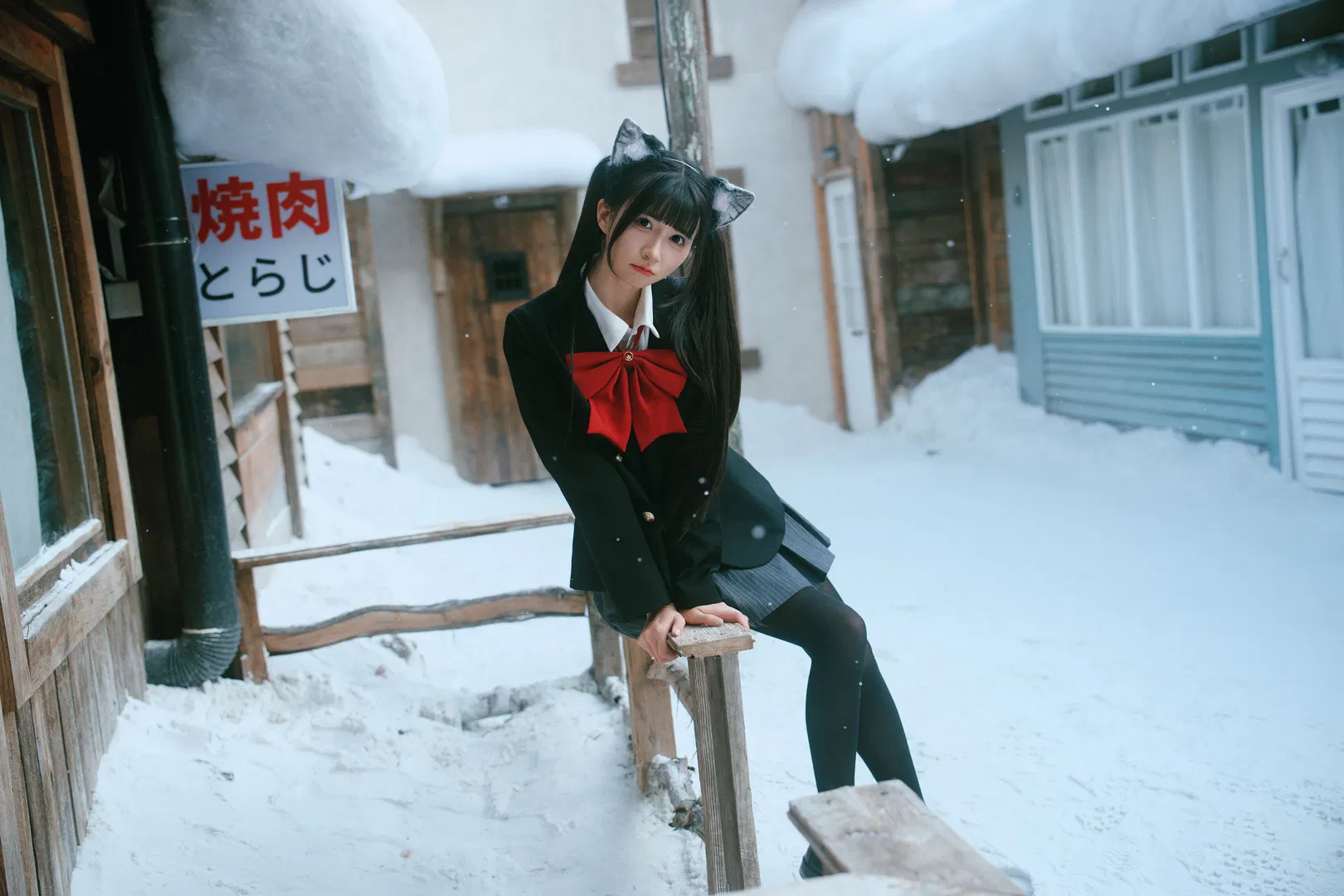 雪国JK制服写真，初雪的氛围感拉满 - 第 4 张