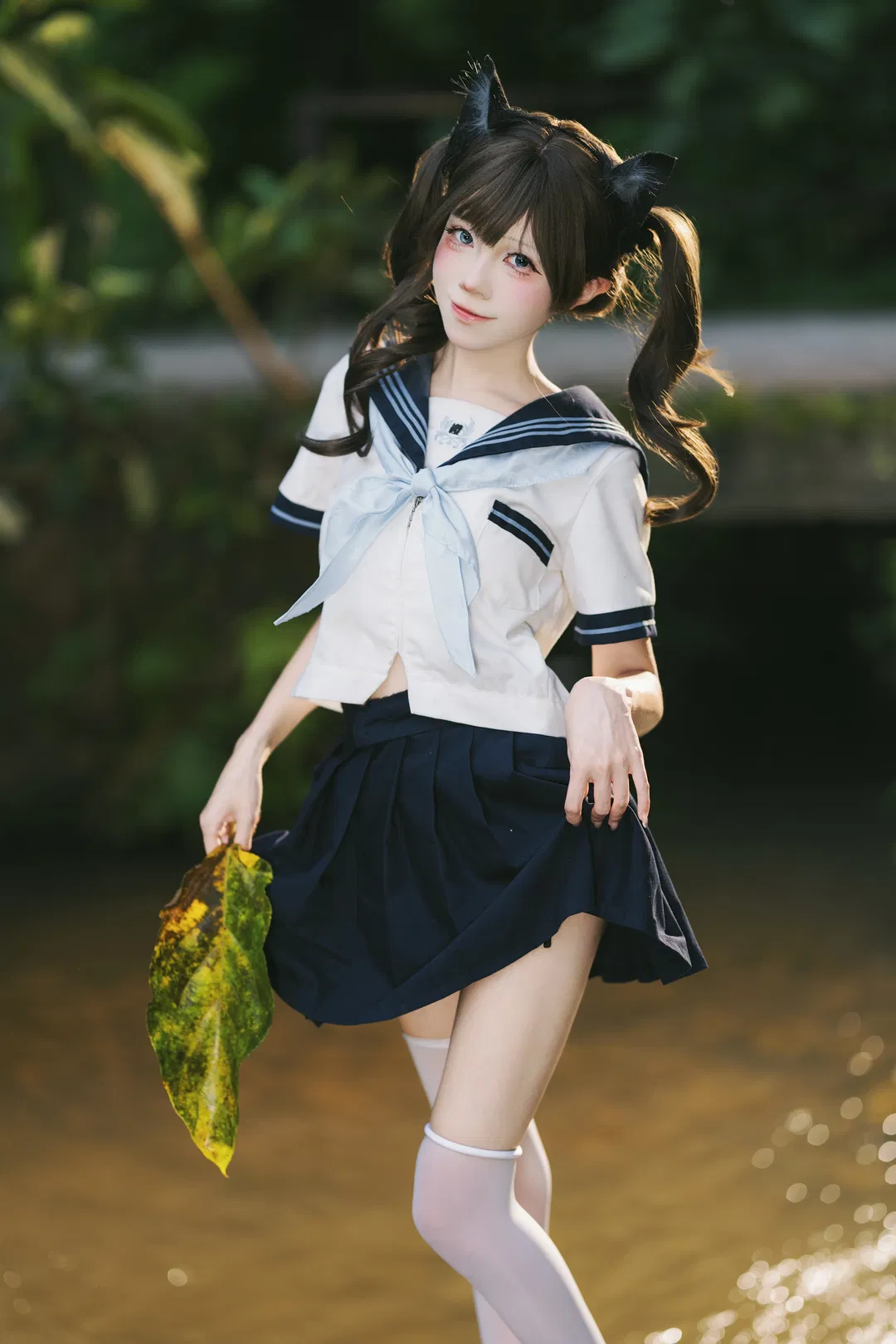 夏日溪流玩水，这套JK水手服写真太有生命力了 - 第 4 张
