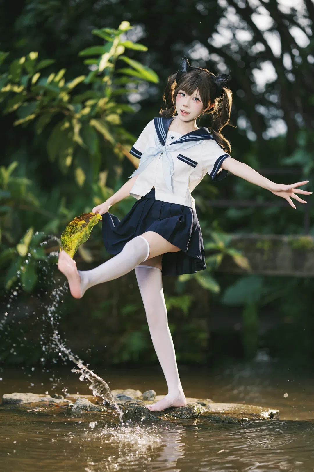 夏日溪流玩水，这套JK水手服写真太有生命力了 - 第 6 张