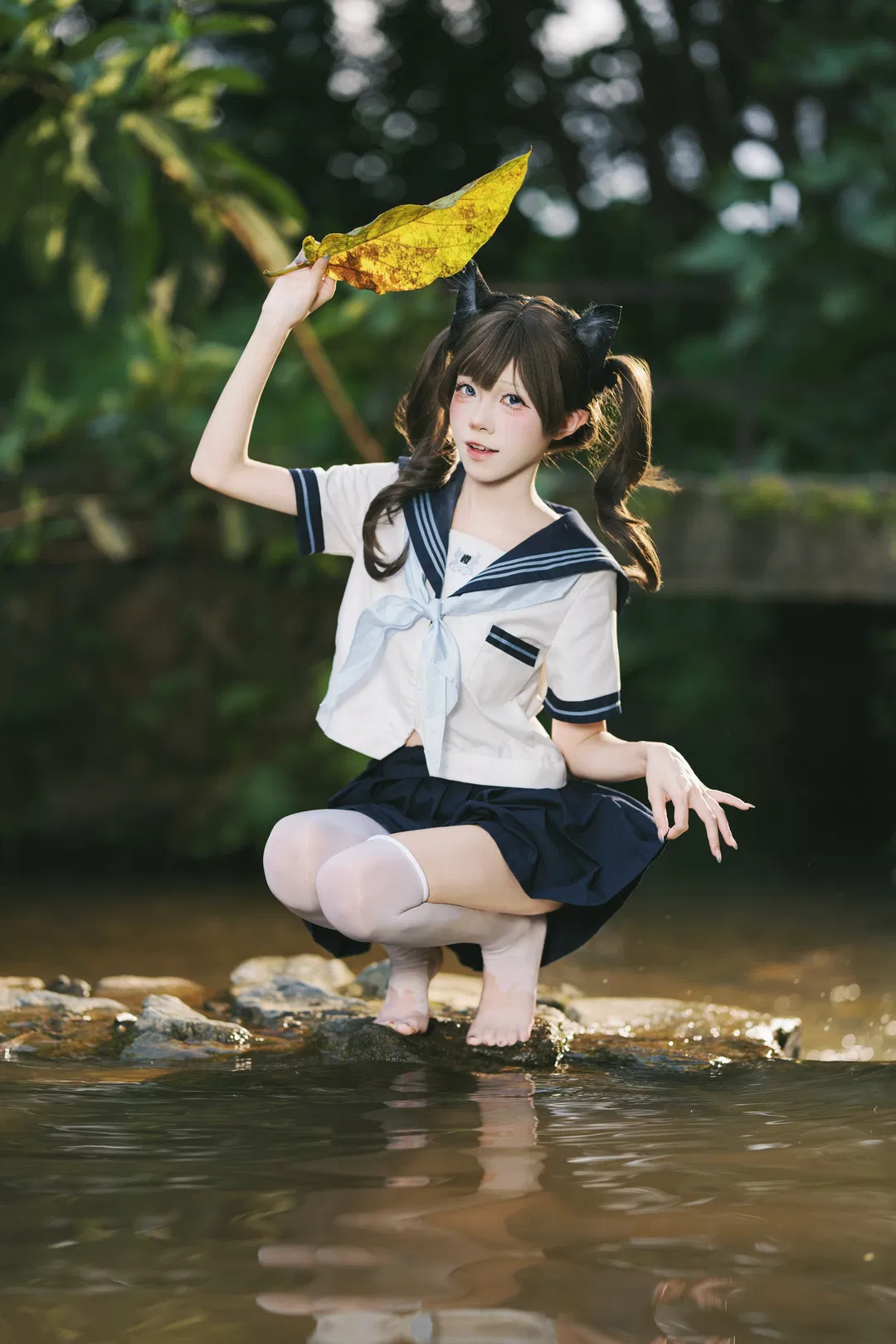 夏日溪流玩水，这套JK水手服写真太有生命力了 - 第 7 张