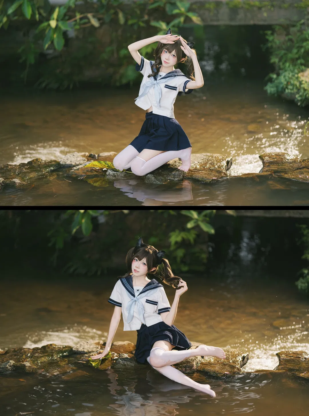 夏日溪流玩水，这套JK水手服写真太有生命力了 - 第 8 张