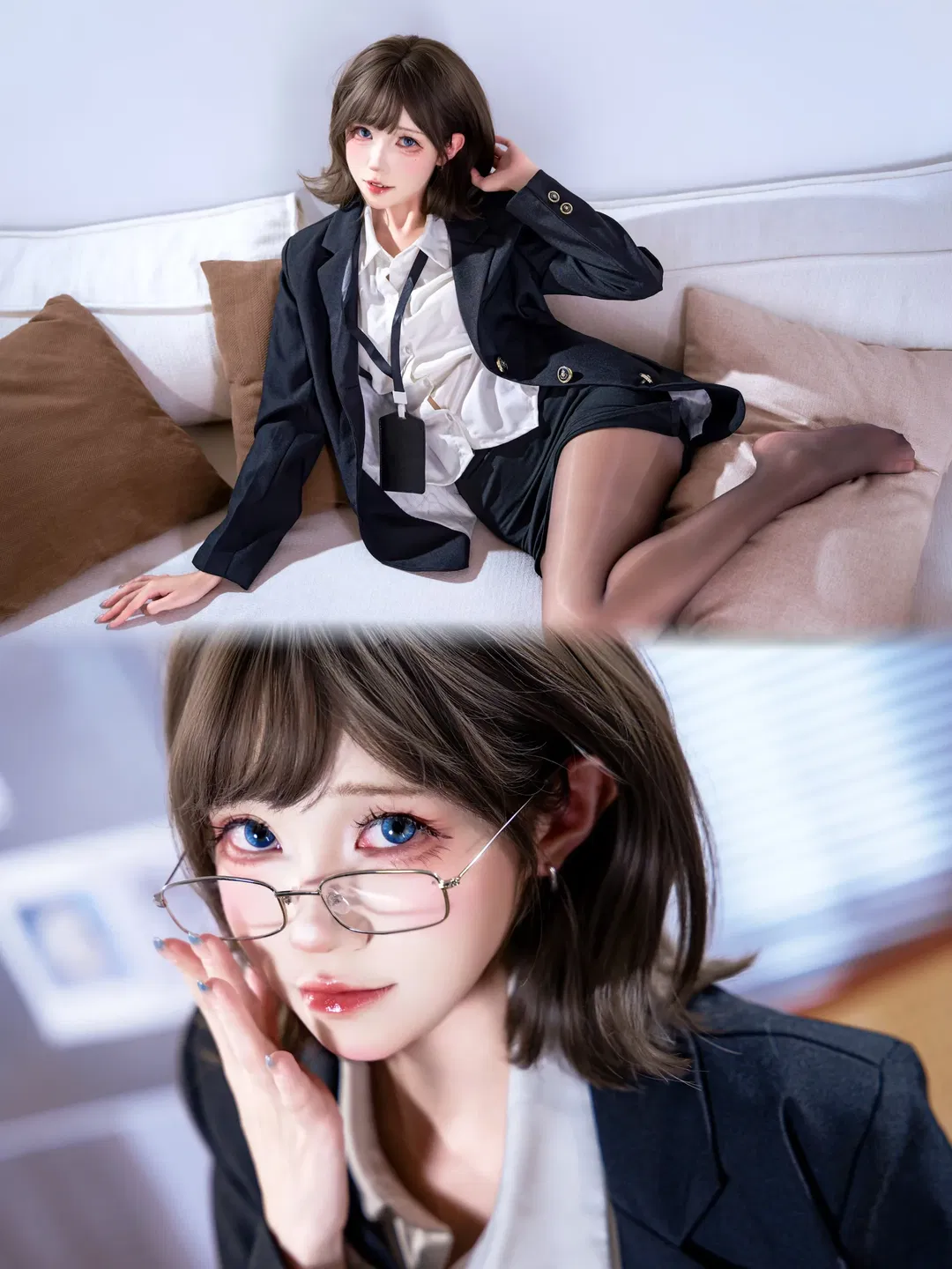 办公室OL制服写真，黑丝与西装的职场氛围感 - 第 9 张