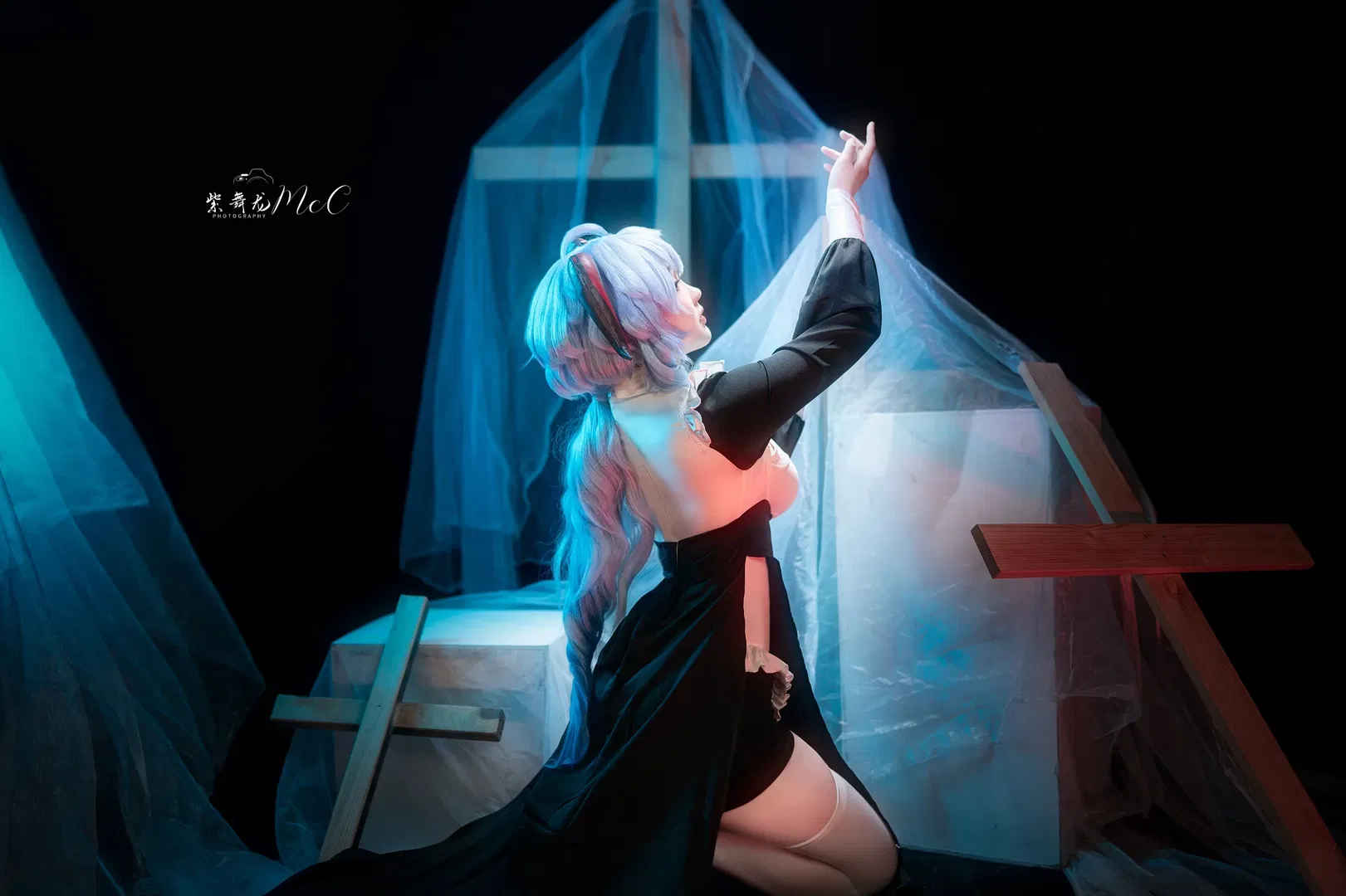 【甘雨cos】暗黑修女造型与蓝调棚拍记录 - 第 4 张