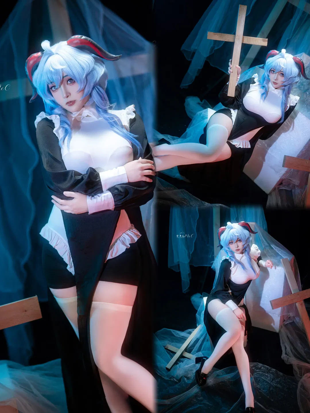 【甘雨cos】修女风造型，黑白装扮与十字架的冷艳碰撞 - 第 1 张