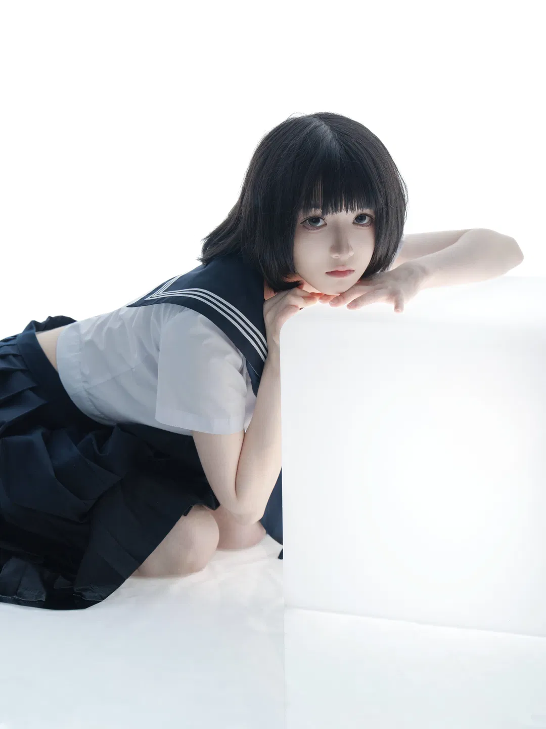 JK uniform photoshoot in a minimalist white studio - Image 1