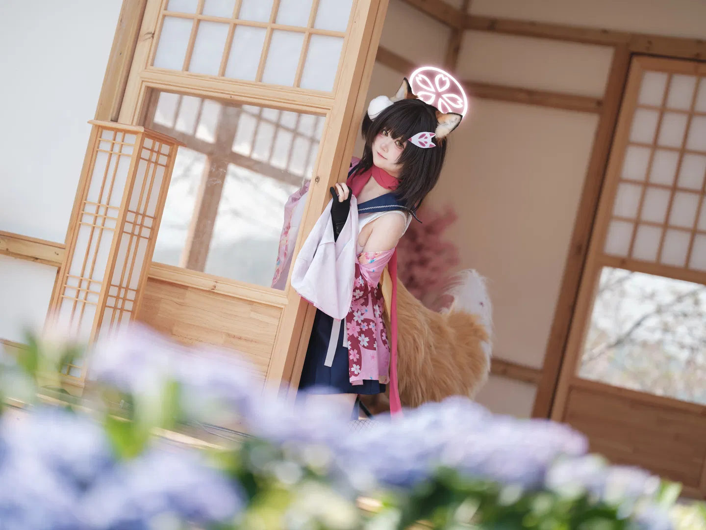 【久田泉奈cos】蔚藍檔案櫻花季的狐耳和風少女 - 第 3 張