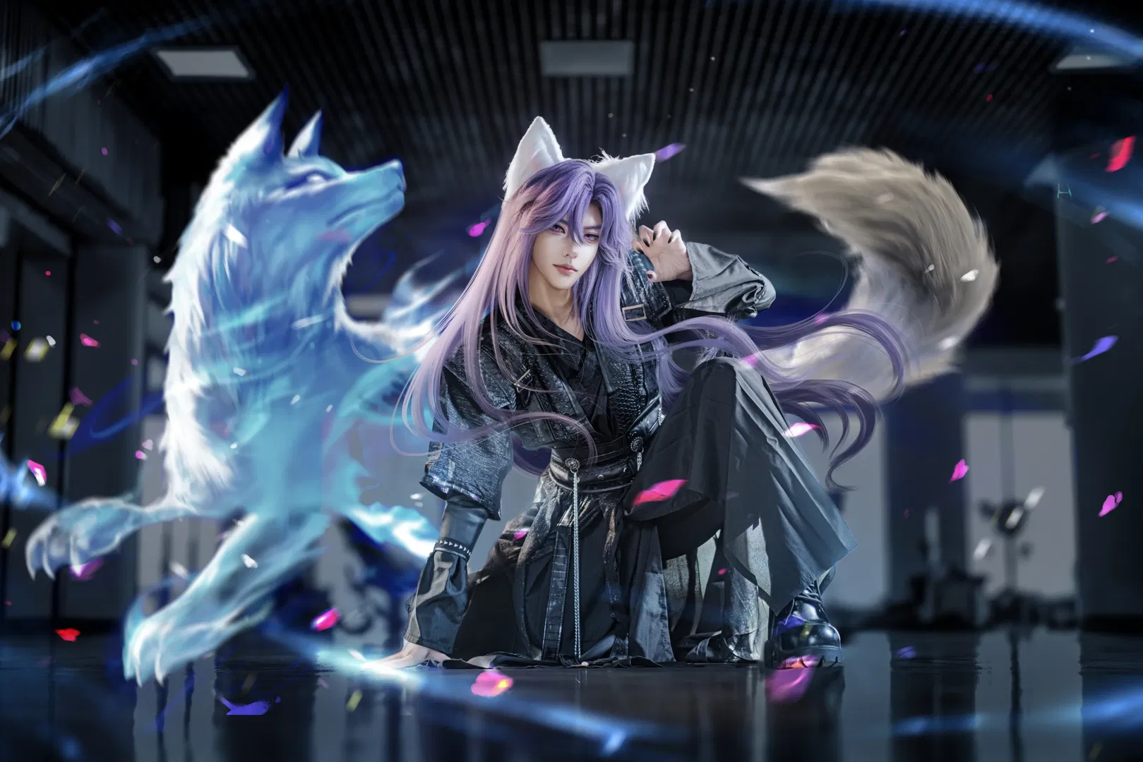 【李白cos】暗黑戰鬥風造型，搭配自制藍色狼魂特效場照 - 第 1 張