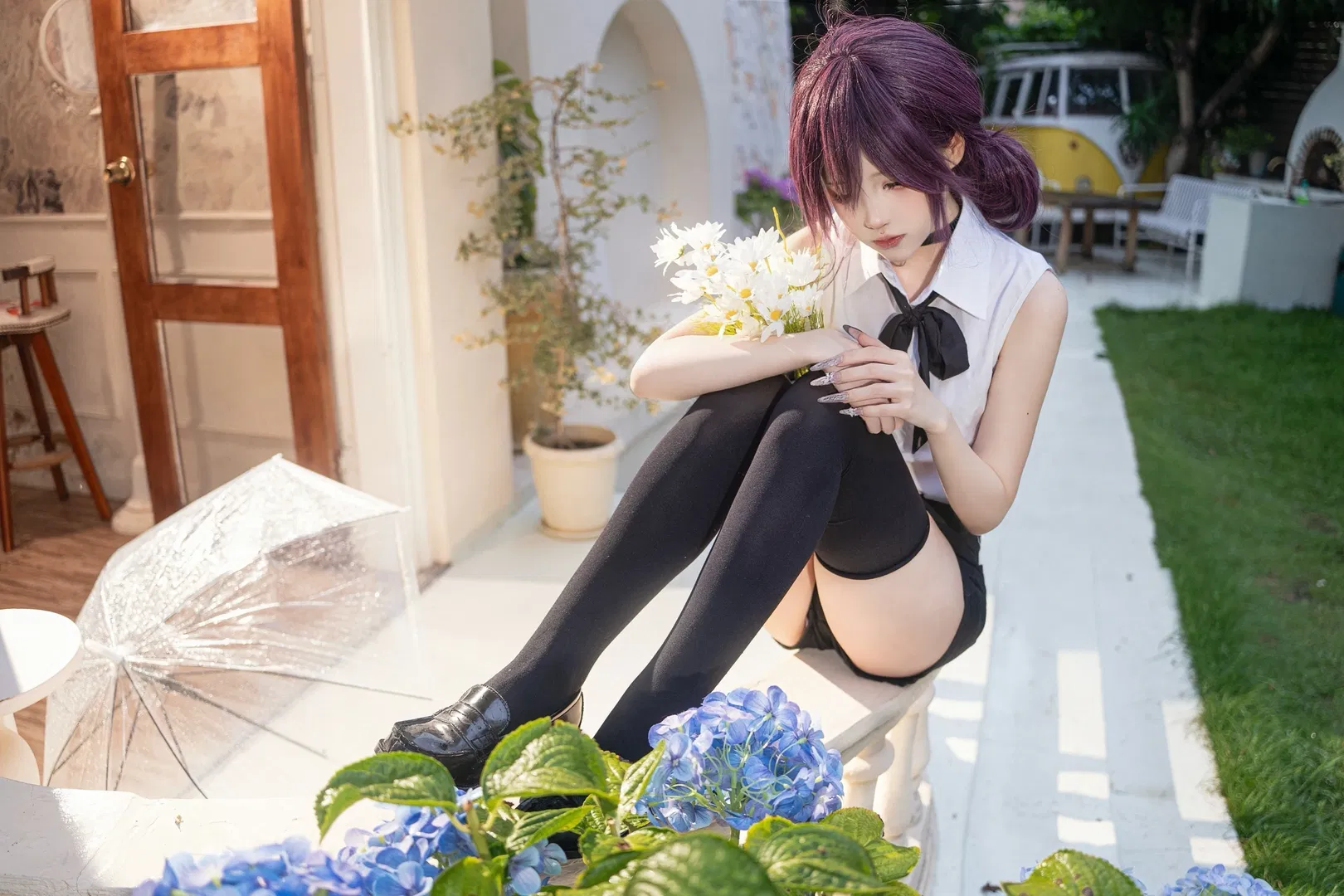 【蕾塞cos】电锯人里的紫发少女与绣球花 - 第 6 张