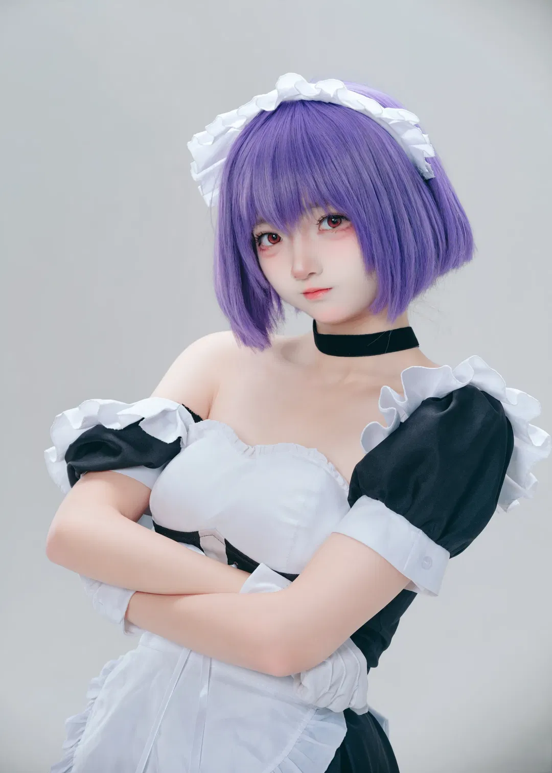【枫与铃cos】紫发红瞳与黑白女仆装的棚拍记录 - 第 2 张