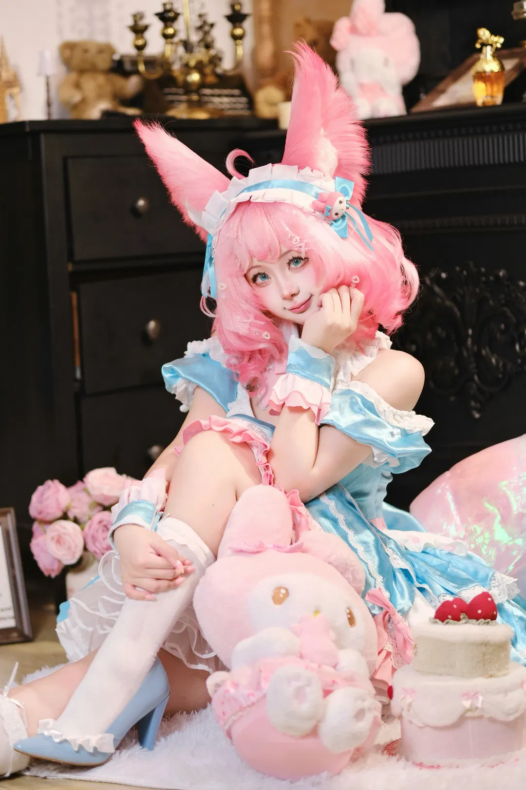 【美樂蒂妲己cos】王者榮耀粉色甜心降臨復古莊園