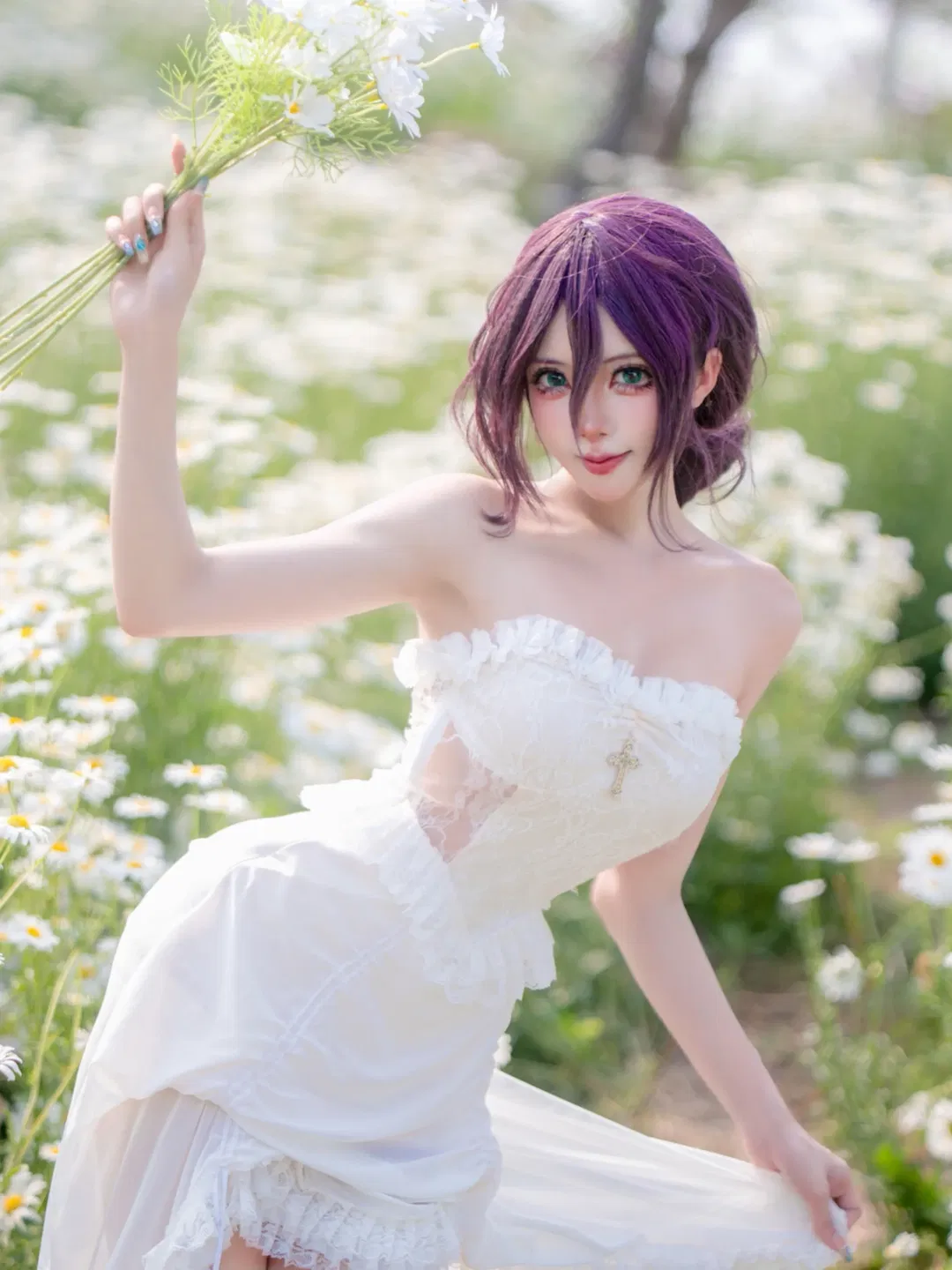 【蕾塞cos】电锯人白纱雏菊花海写真 - 第 1 张