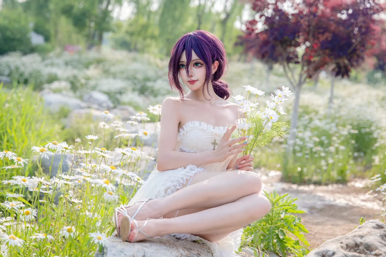 【蕾塞cos】电锯人白纱雏菊花海写真 - 第 5 张