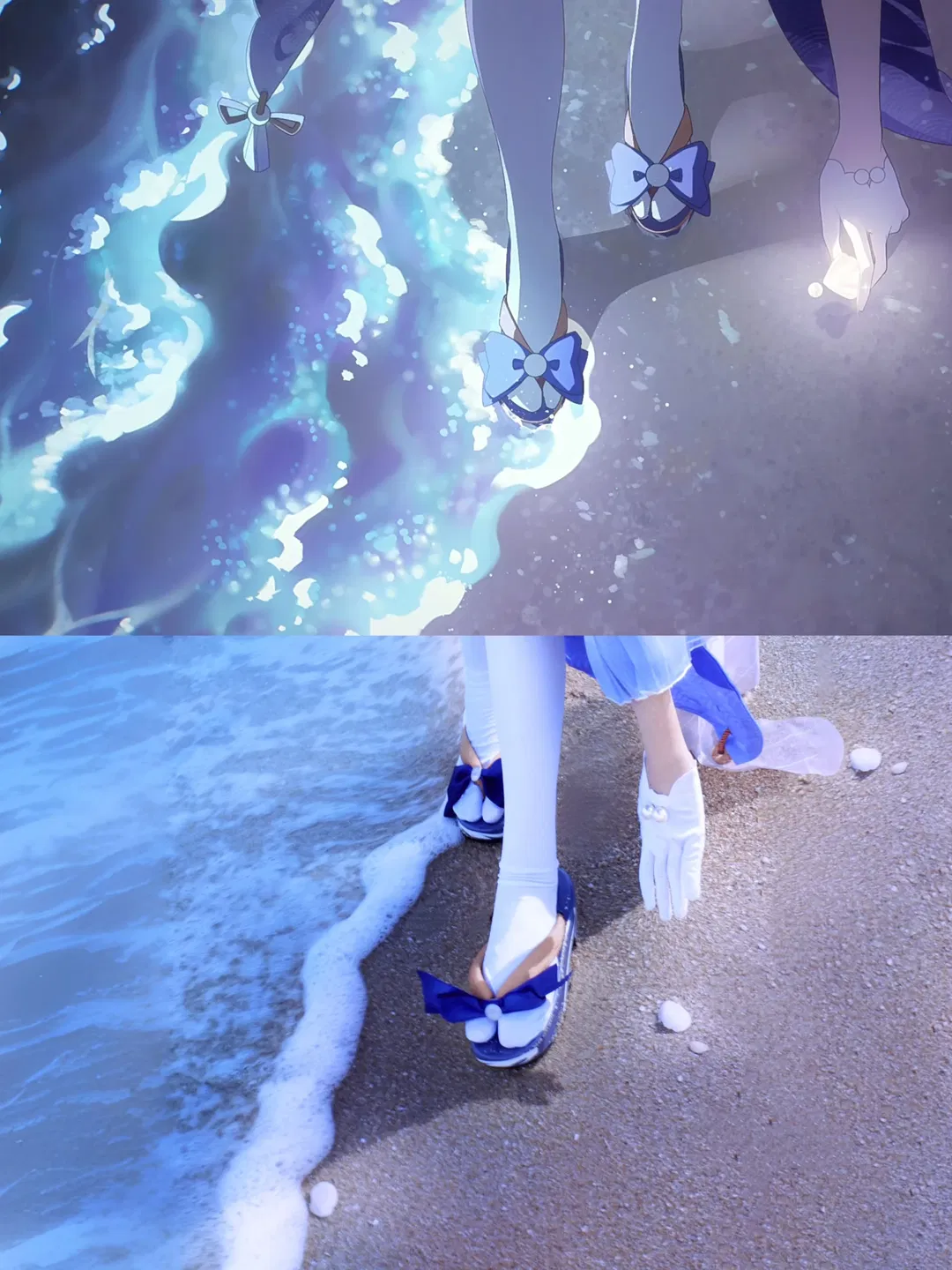 【珊瑚宫心海cos】原神心海海滩画面复刻，白丝木屐与珍珠手套细节拉满 - 第 2 张