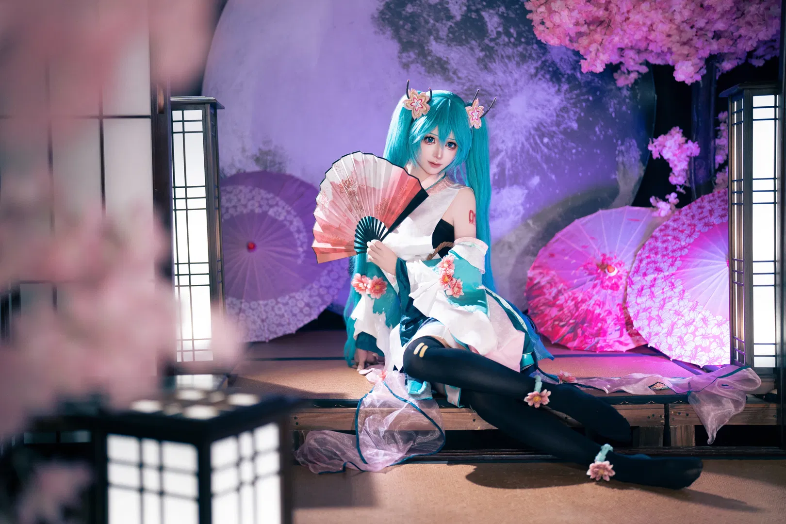【初音未来cos】和风樱花下的青色双马尾 - 第 2 张
