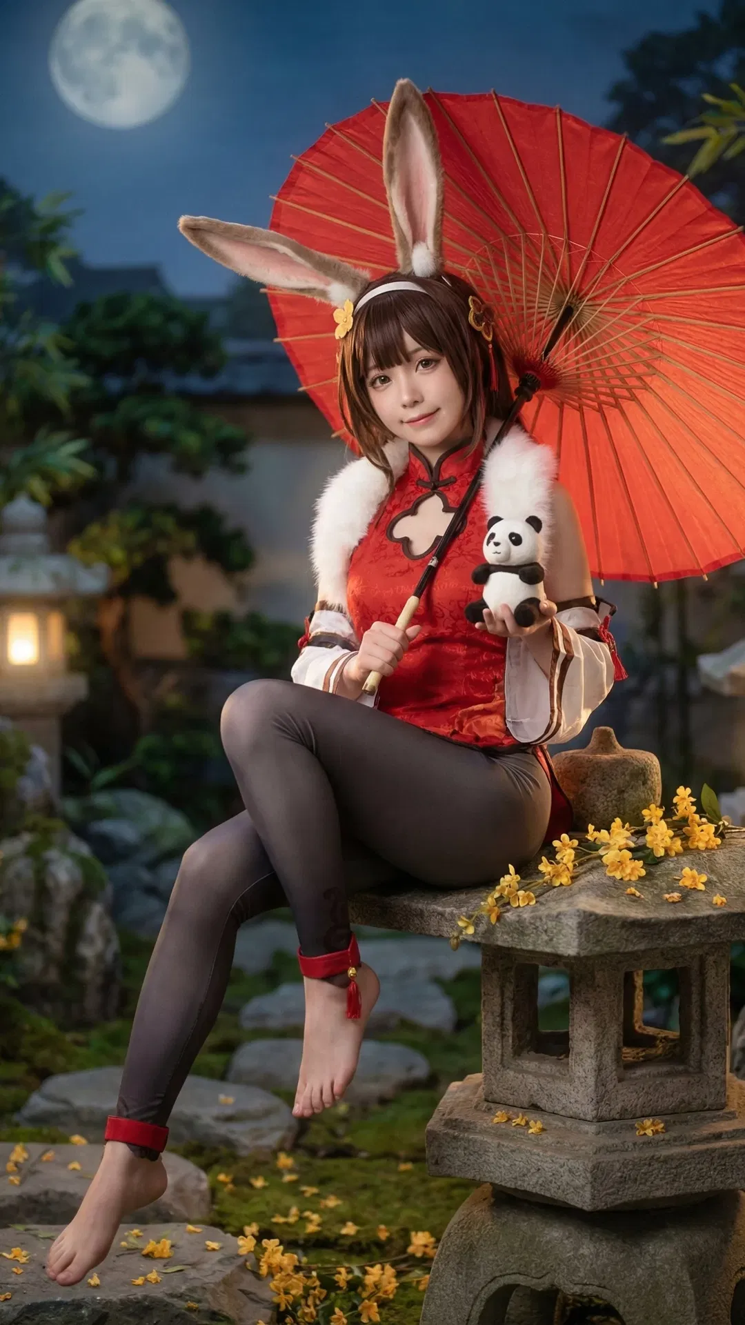 【平海cos】碧蓝航线兔女郎 月下庭院与红油纸伞