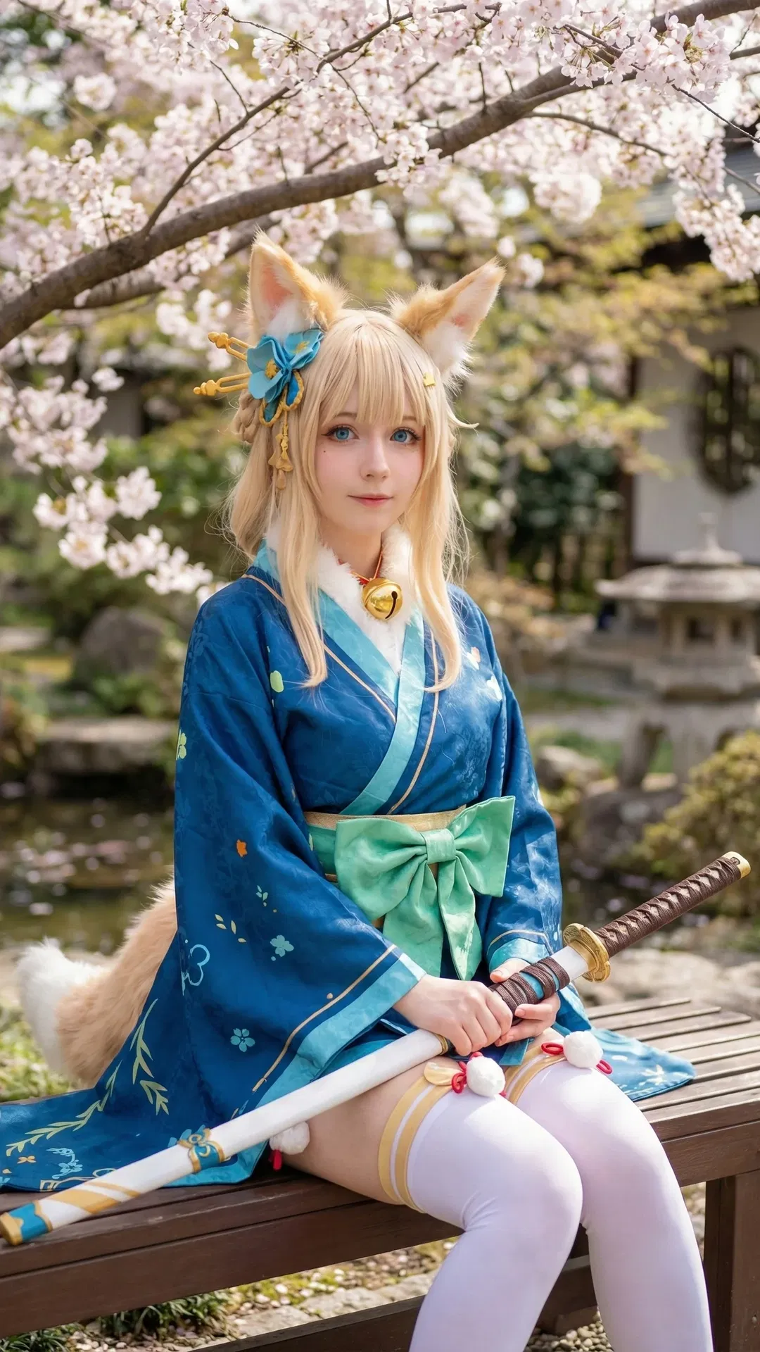 【新月cos】碧蓝航线的新月来啦，和风兽耳少女登场 - 第 1 张