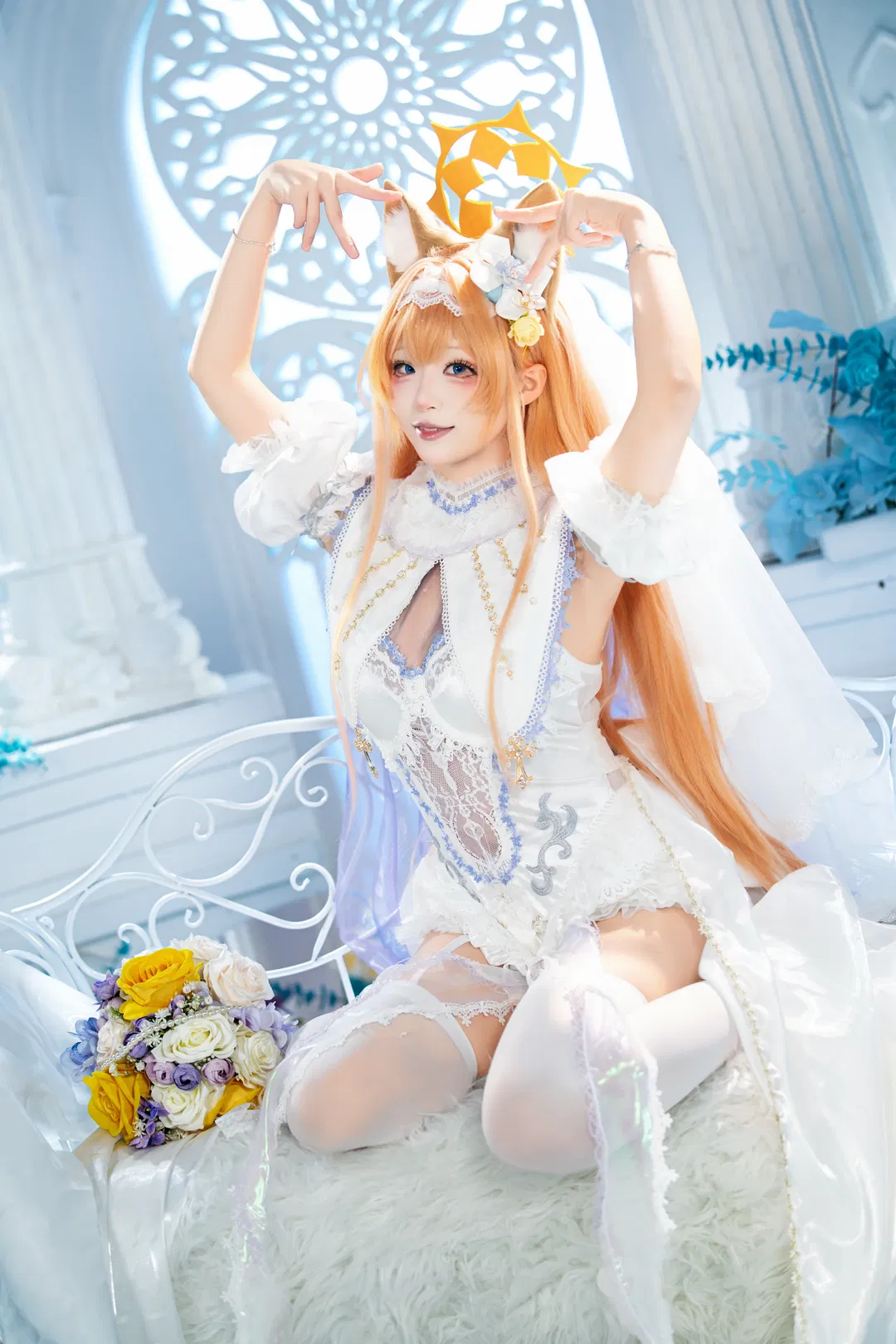 【瑪麗cos】蔚藍檔案純白誓約花嫁，光影下的白絲與鏤空設計 - 第 2 張