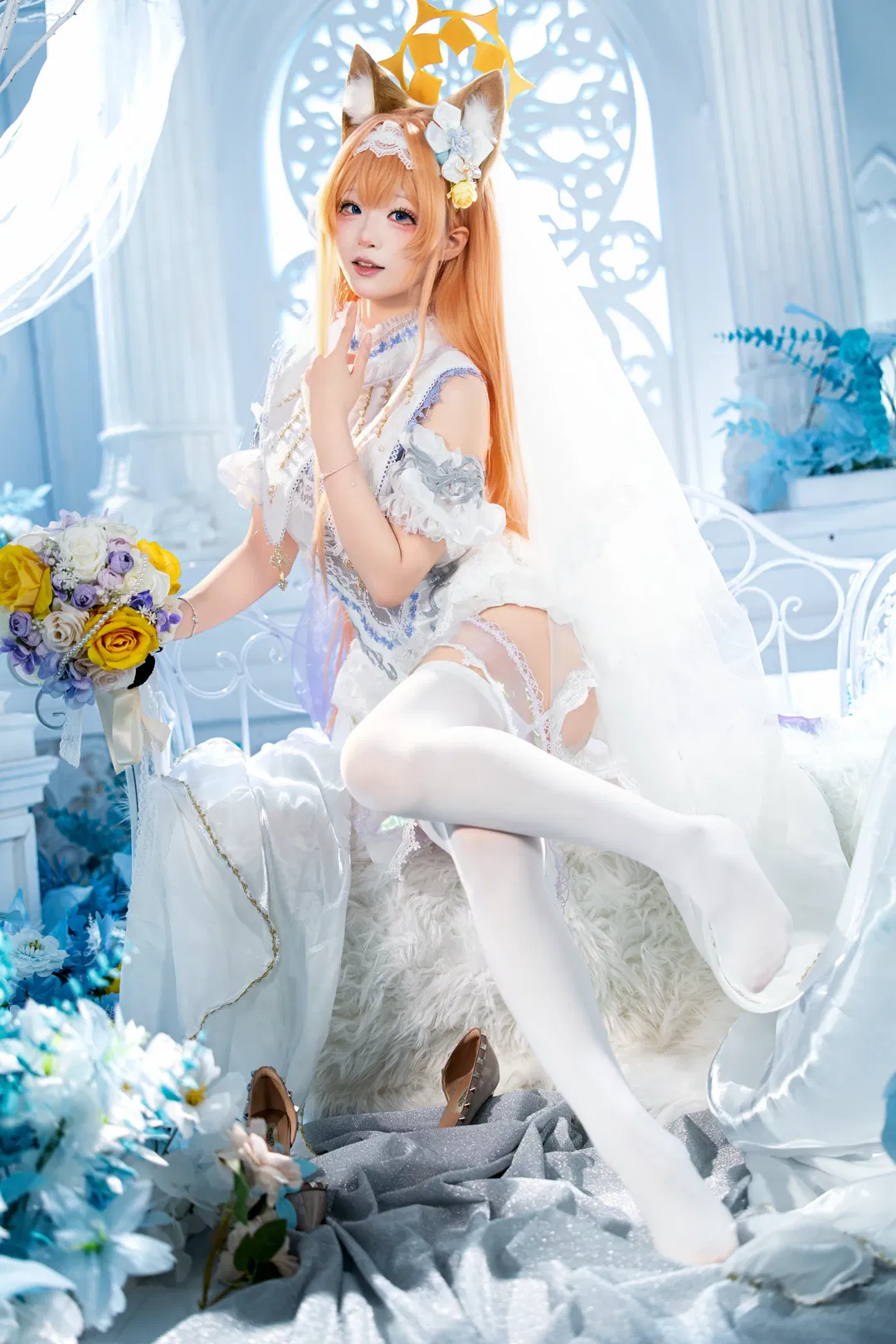 【瑪麗cos】蔚藍檔案純白誓約花嫁，光影下的白絲與鏤空設計 - 第 5 張