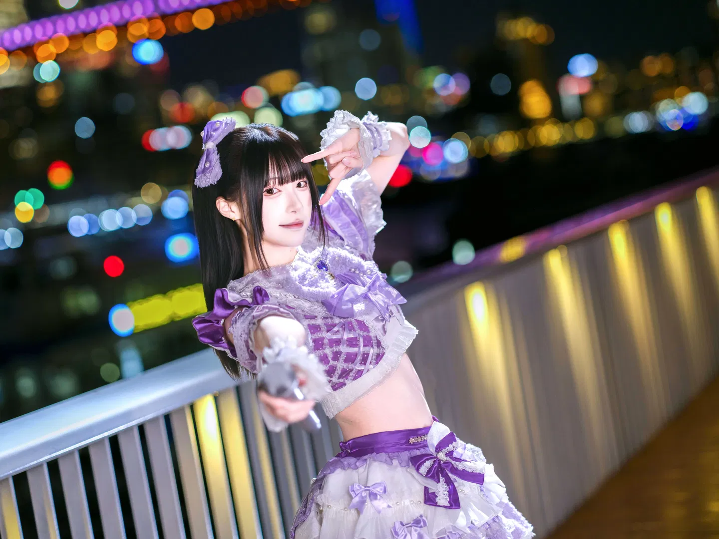 夜空中最闪亮的星，紫白打歌服夜景写真 - 第 4 张