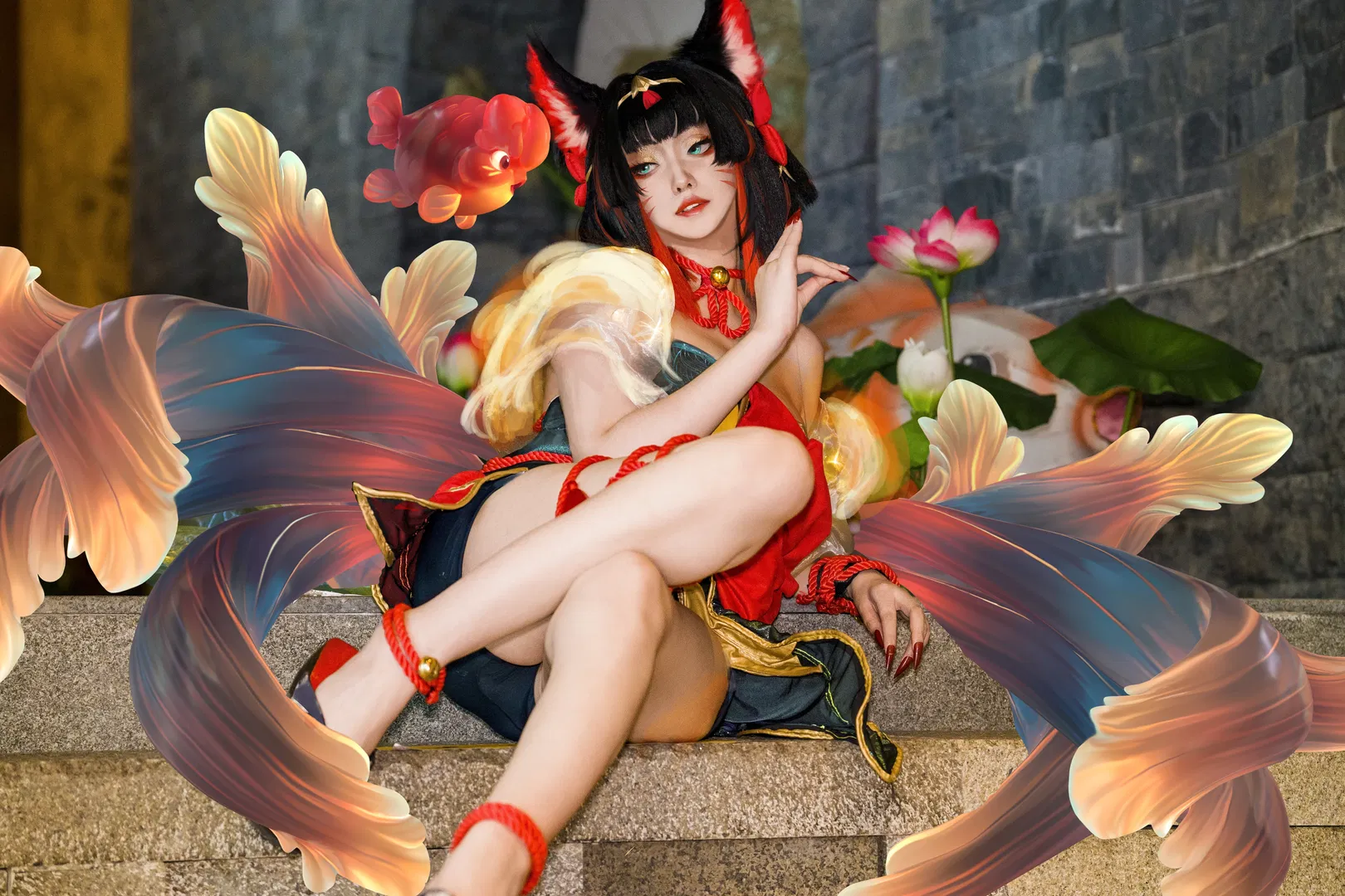 【阿狸cos】英雄联盟灵魂莲华，金鱼枫姬造型自制分享 - 第 1 张