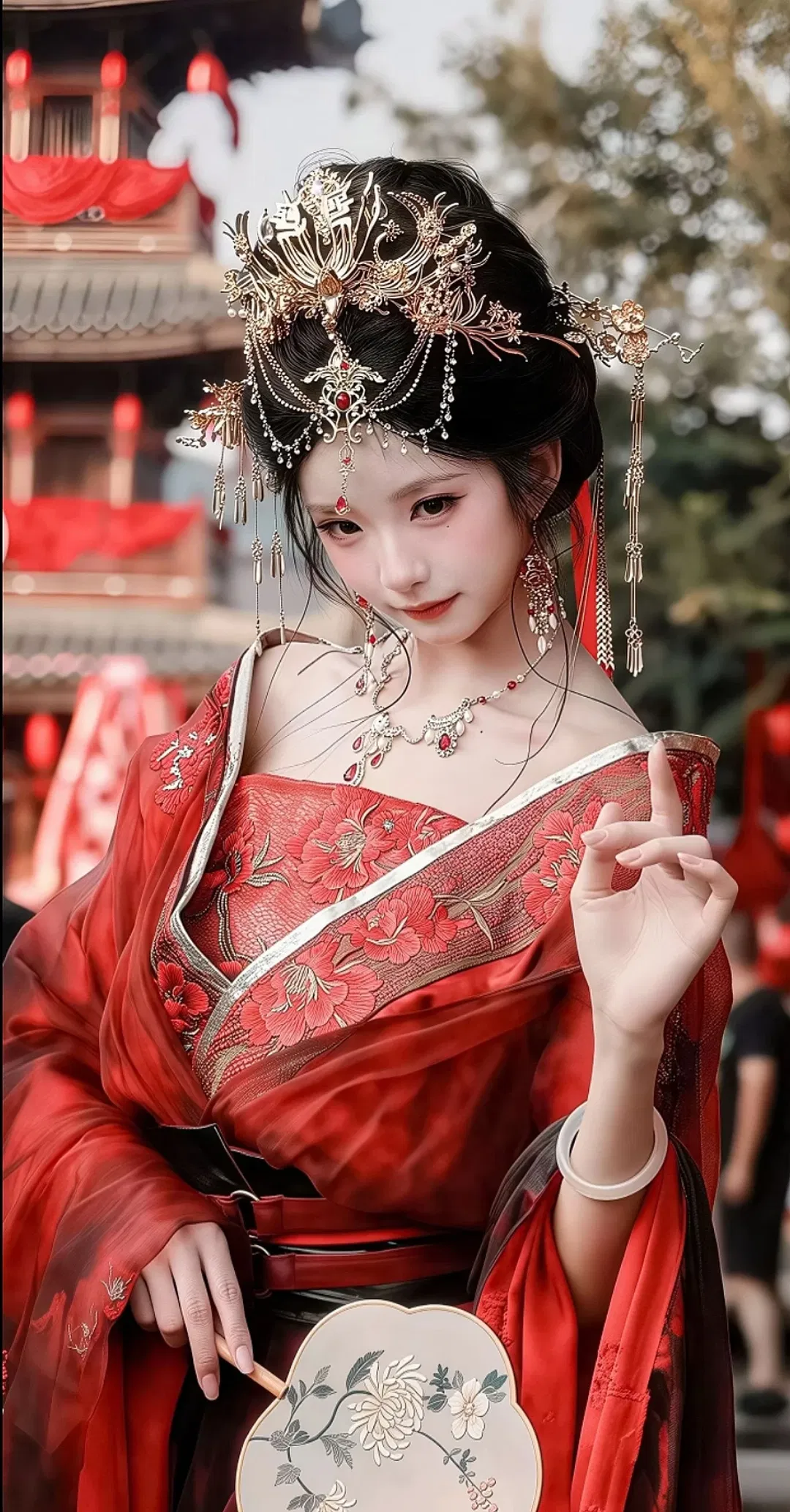 一袭红衣古风妆造，且看挥扇问月 - 第 1 张