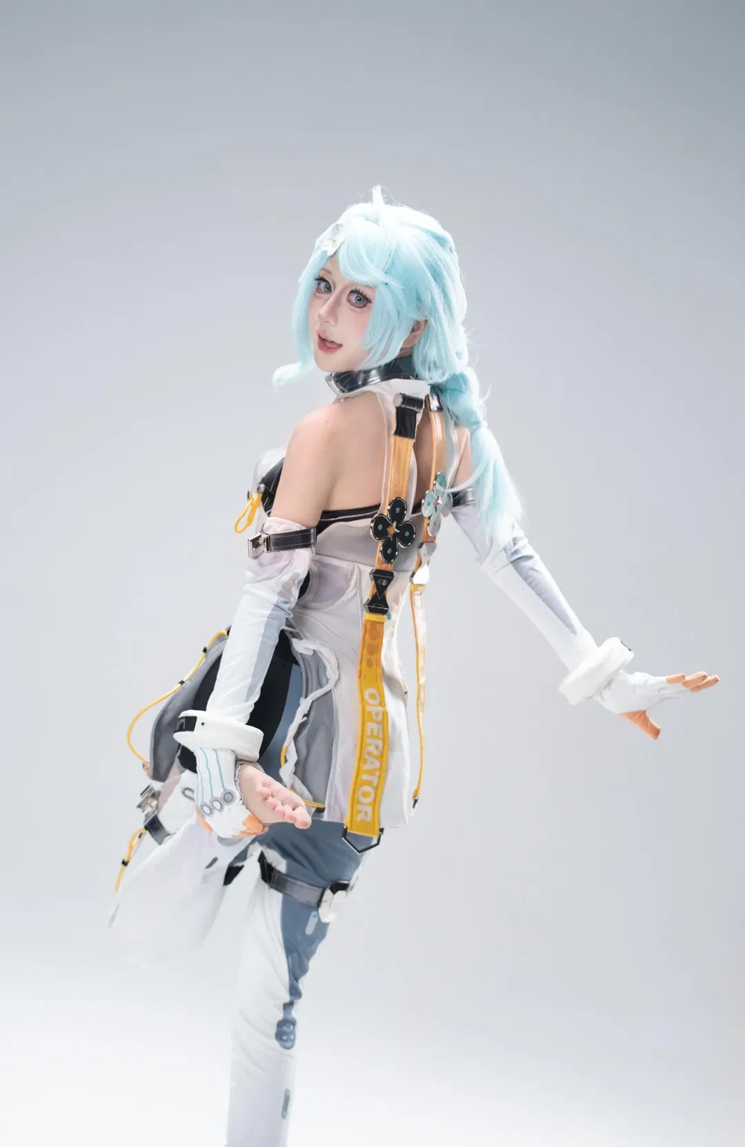 Blue-haired cosplay in white techwear: Studio photography archive of tactical aesthetics in cool chiaroscuro - Image 4