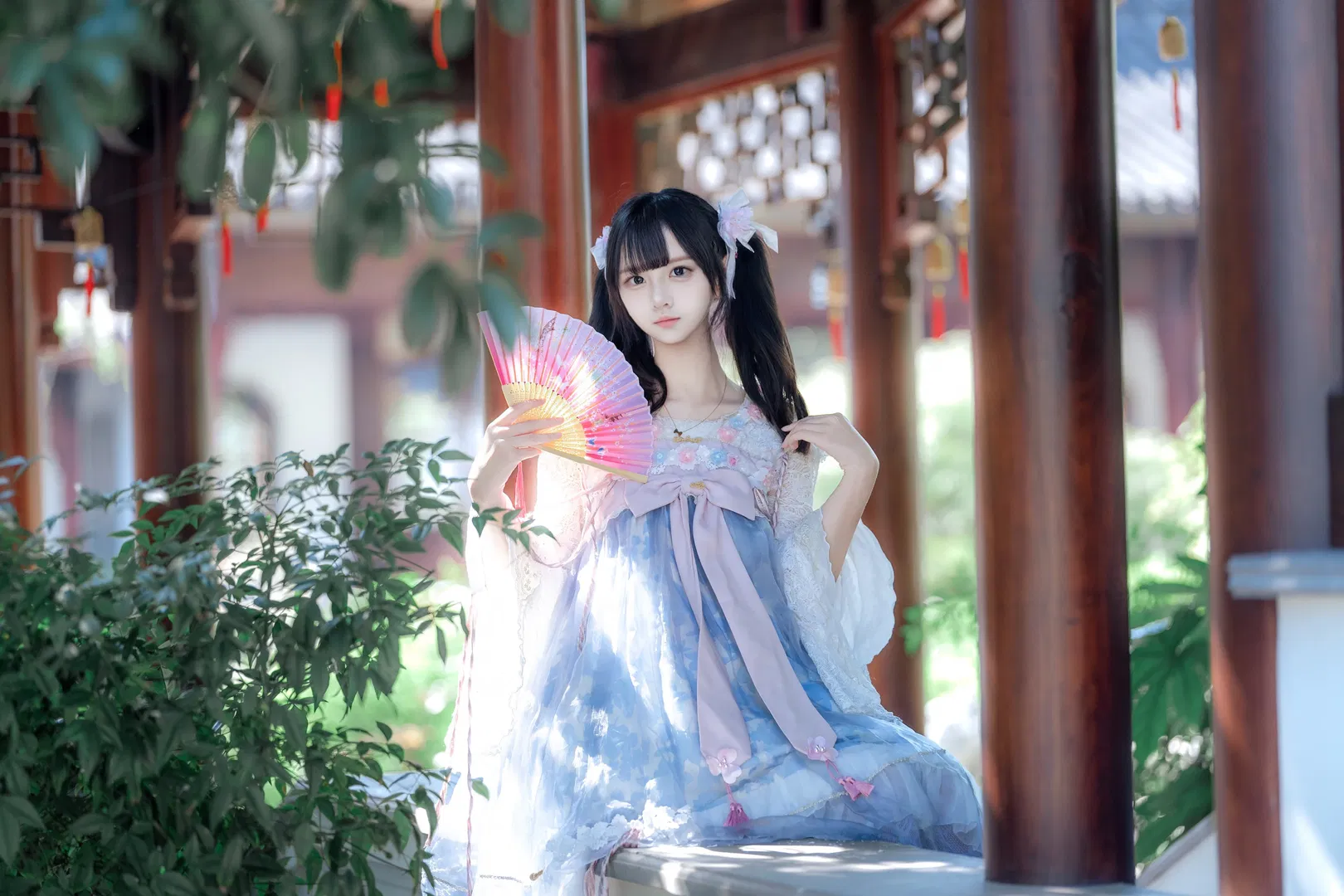 中式园林里的蓝风铃，这套中华风Lolita太出片了 - 第 4 张