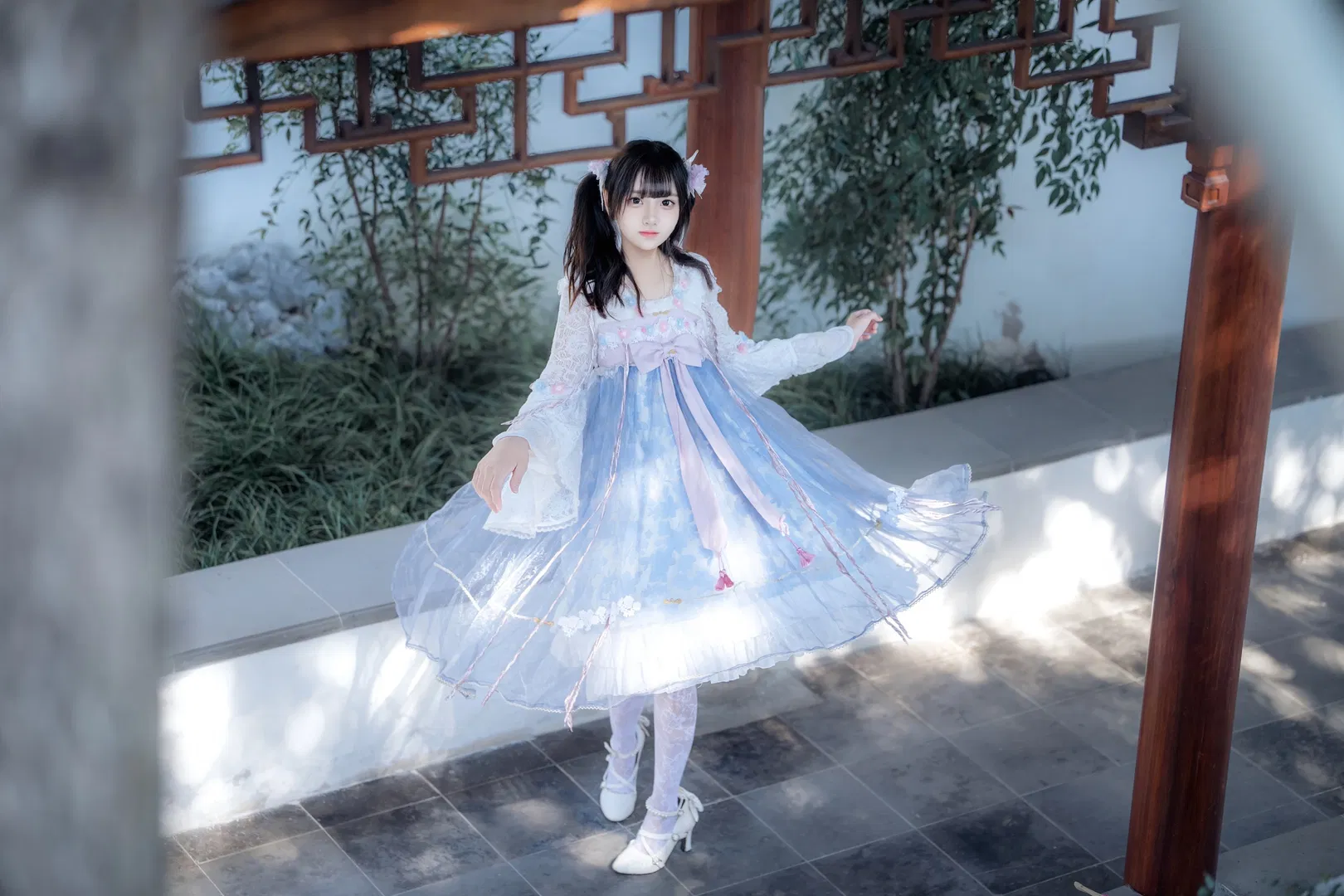 中式园林里的蓝风铃，这套中华风Lolita太出片了 - 第 5 张