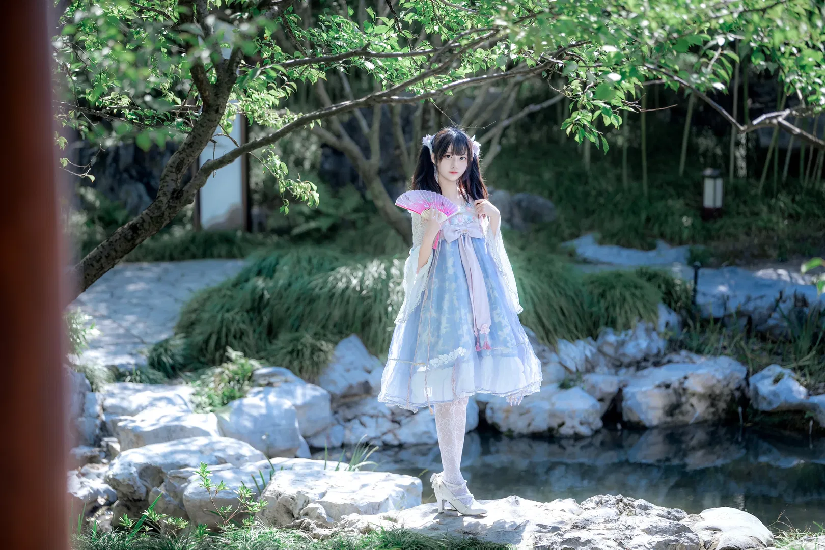 中式园林里的蓝风铃，这套中华风Lolita太出片了 - 第 8 张
