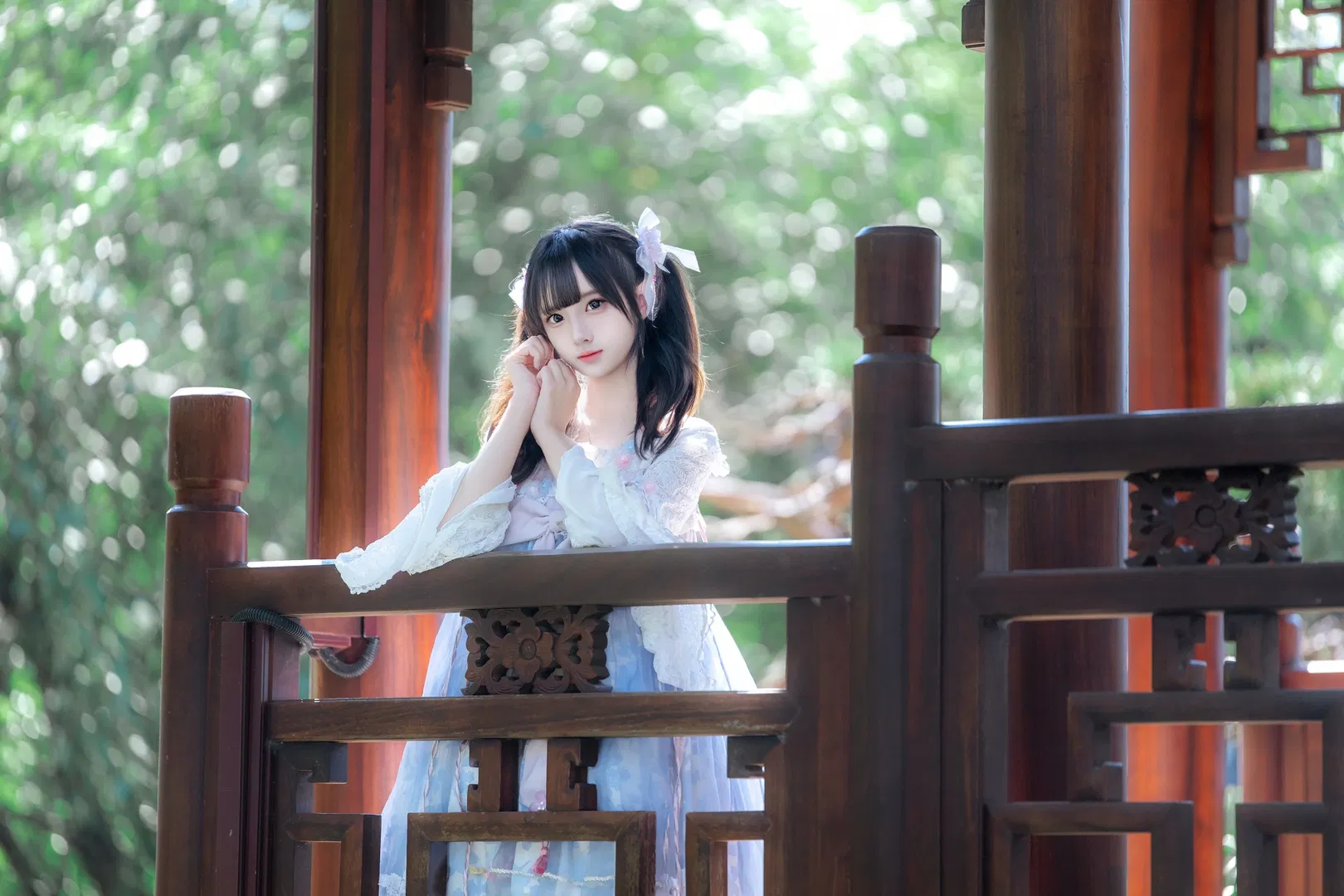 中式园林里的蓝风铃，这套中华风Lolita太出片了 - 第 9 张