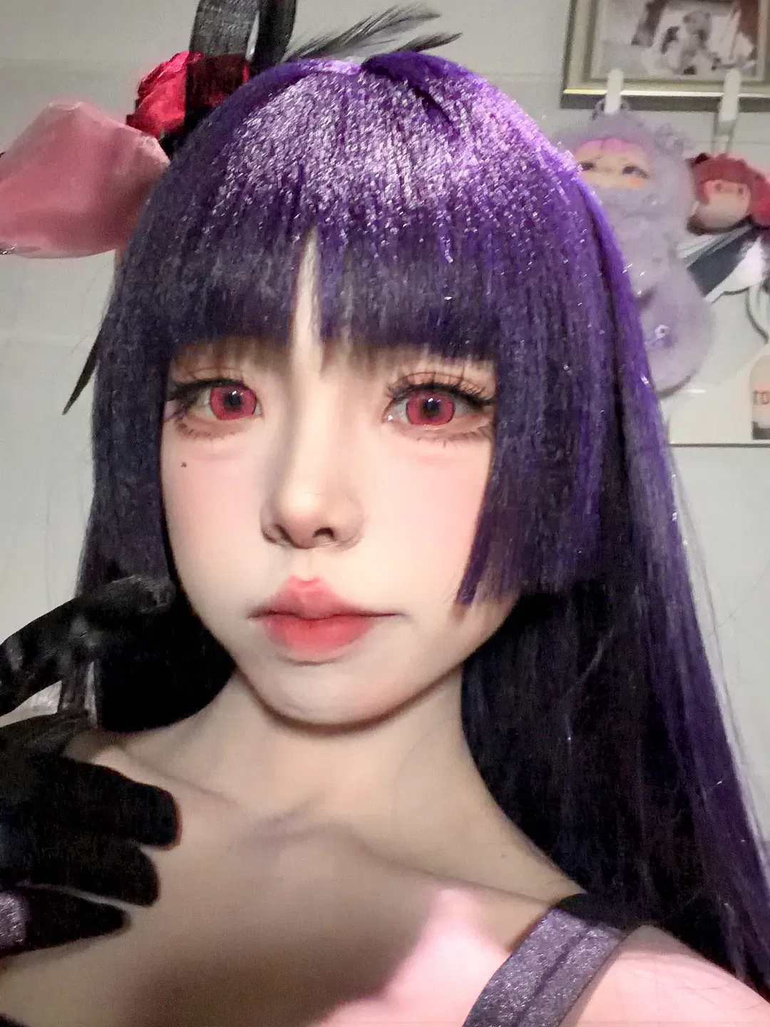 【五更琉璃cos】黑猫礼服试妆，紫发红瞳的哥特少女感 - 第 2 张