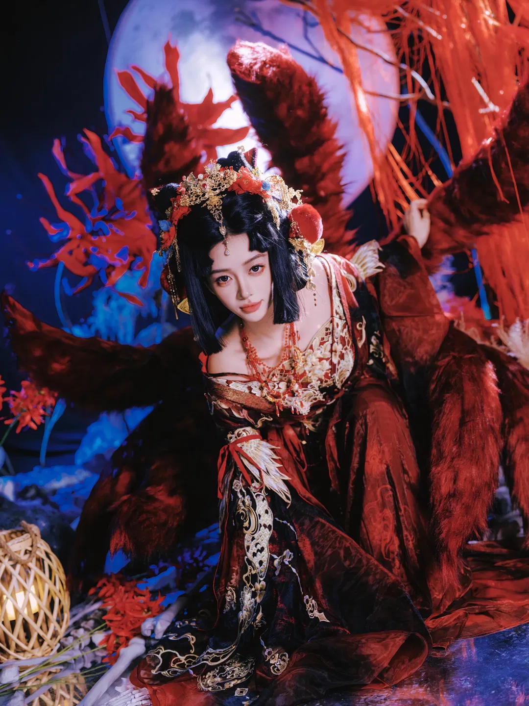 【九尾狐cos】山海与妖灵的红黑古风造型 - 第 2 张