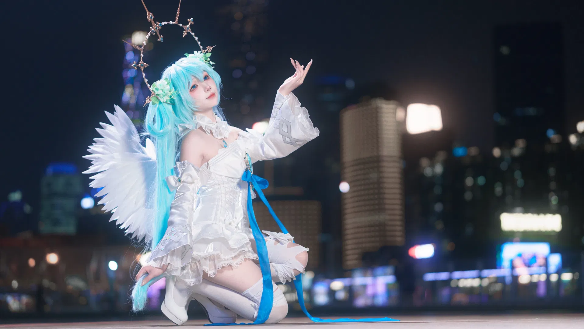 【初音未来cos】天使造型夜景正片拍摄存档 - 第 3 张
